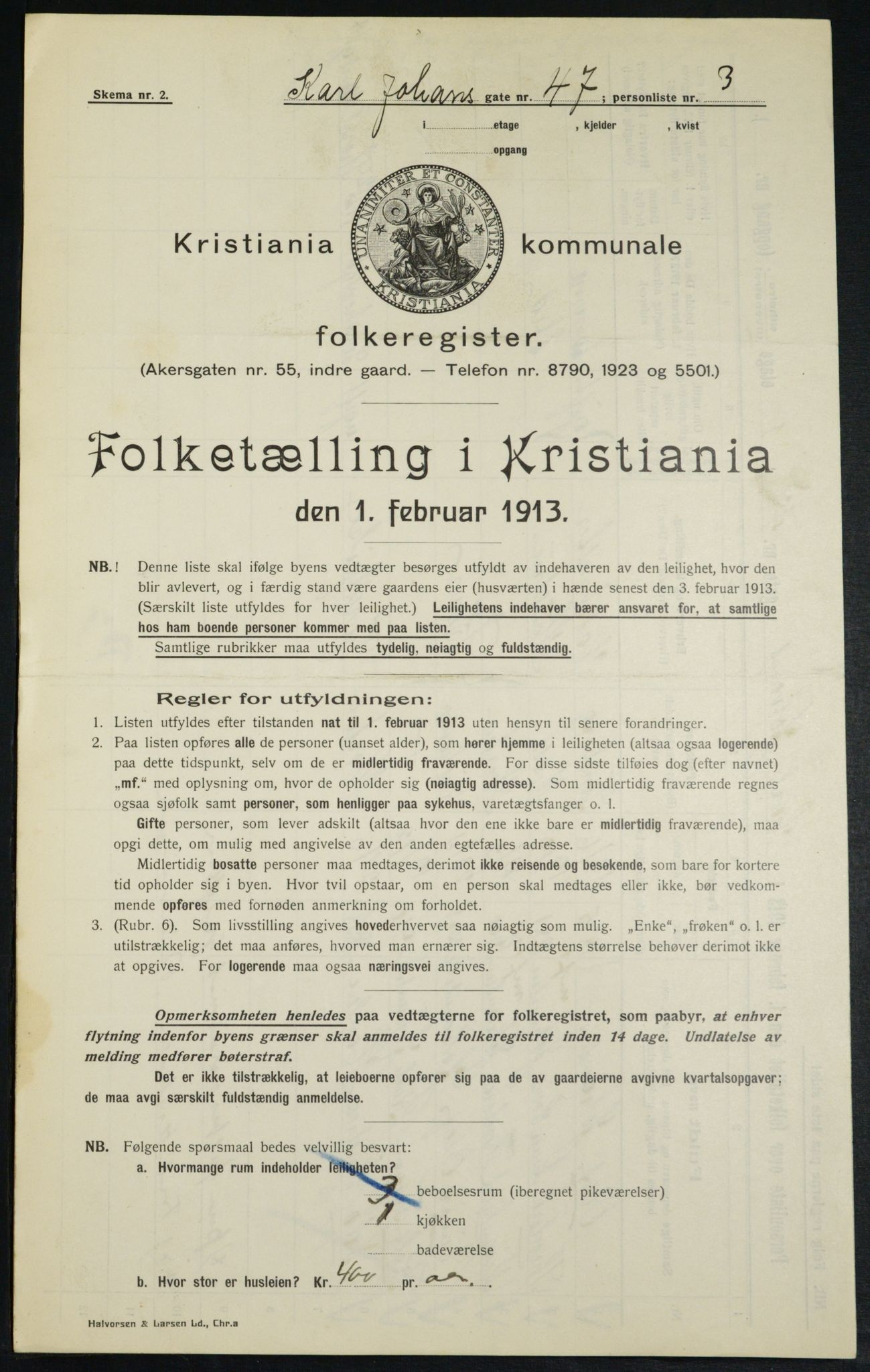 OBA, Municipal Census 1913 for Kristiania, 1913, p. 48665