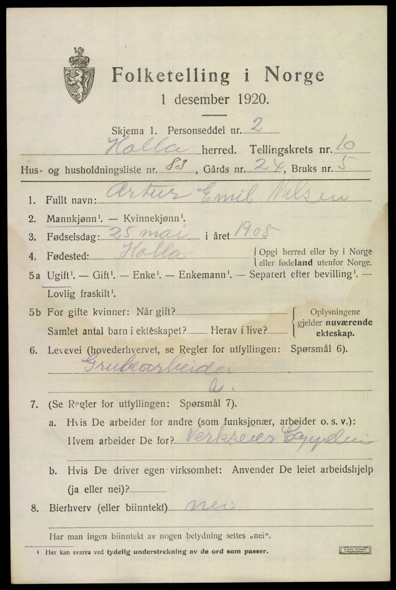 SAKO, 1920 census for Holla, 1920, p. 7117