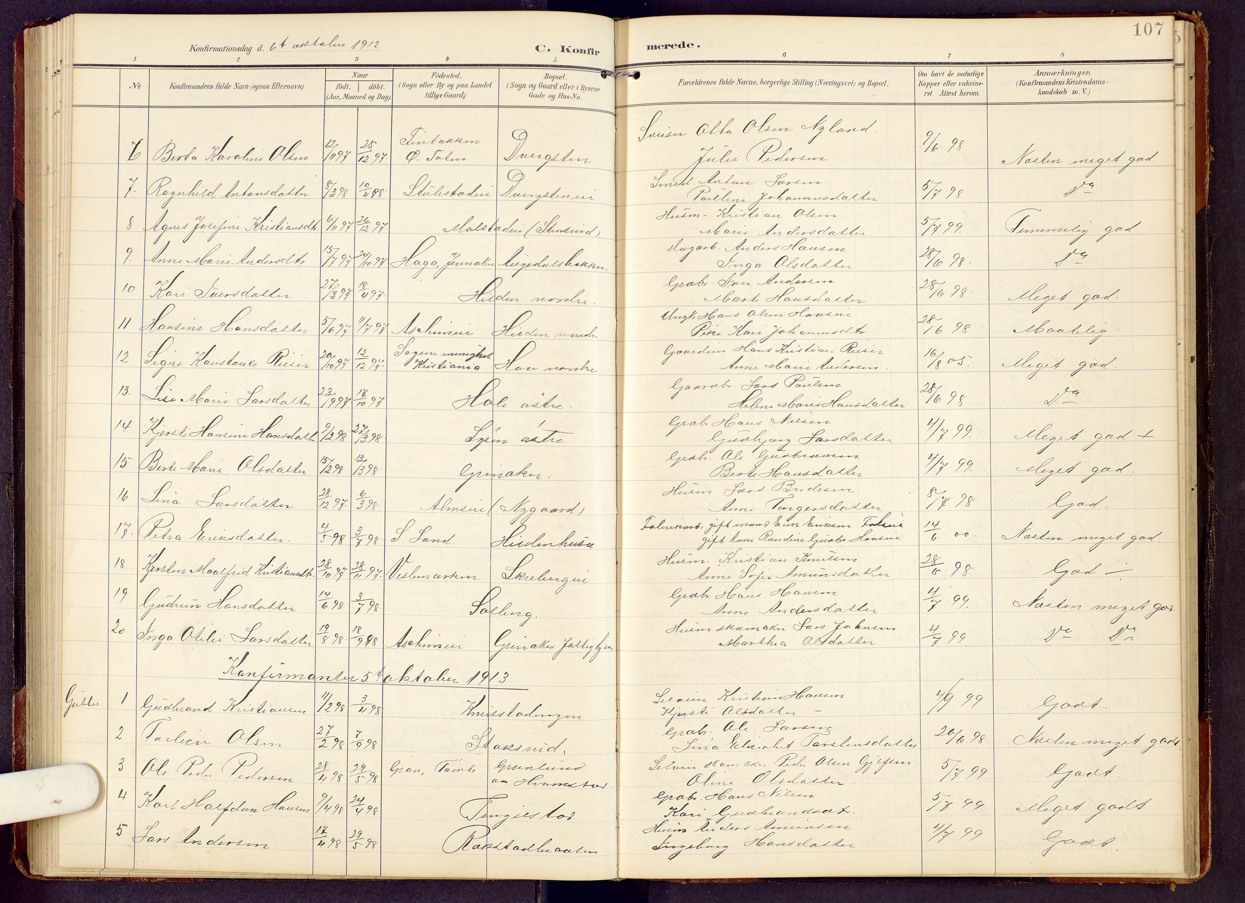 Brandbu prestekontor, SAH/PREST-114/H/Ha/Hab/L0009: Parish register (copy) no. 9, 1903-1916, p. 107