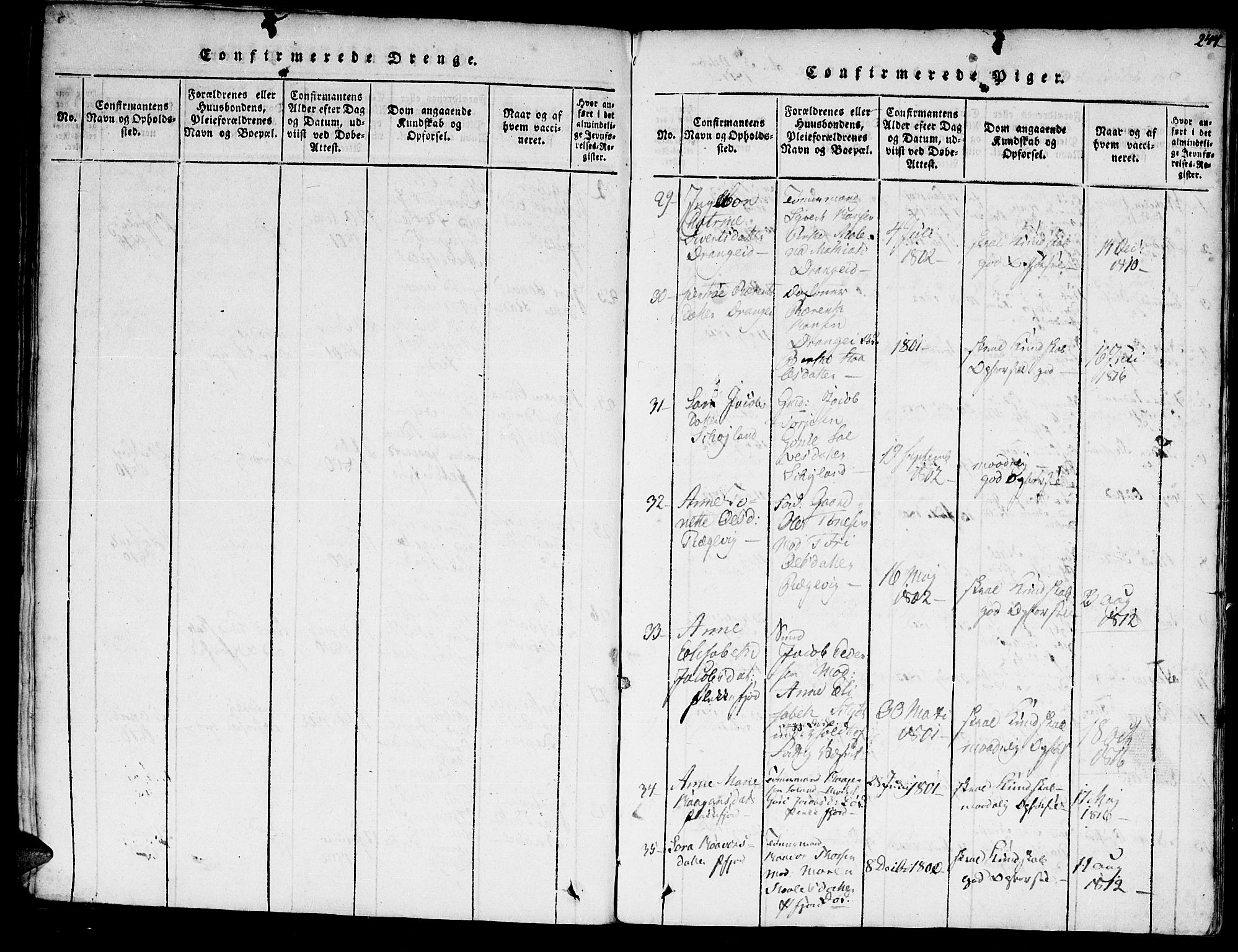 Flekkefjord sokneprestkontor, SAK/1111-0012/F/Fa/Fac/L0002: Parish register (official) no. A 2, 1815-1826, p. 244