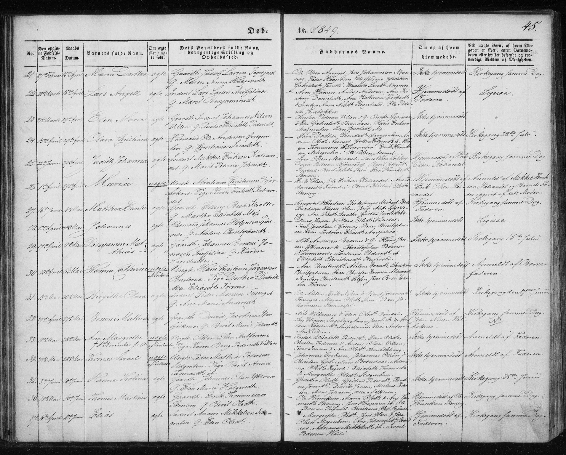 Ministerialprotokoller, klokkerbøker og fødselsregistre - Nordland, AV/SAT-A-1459/827/L0391: Parish register (official) no. 827A03, 1842-1852, p. 45