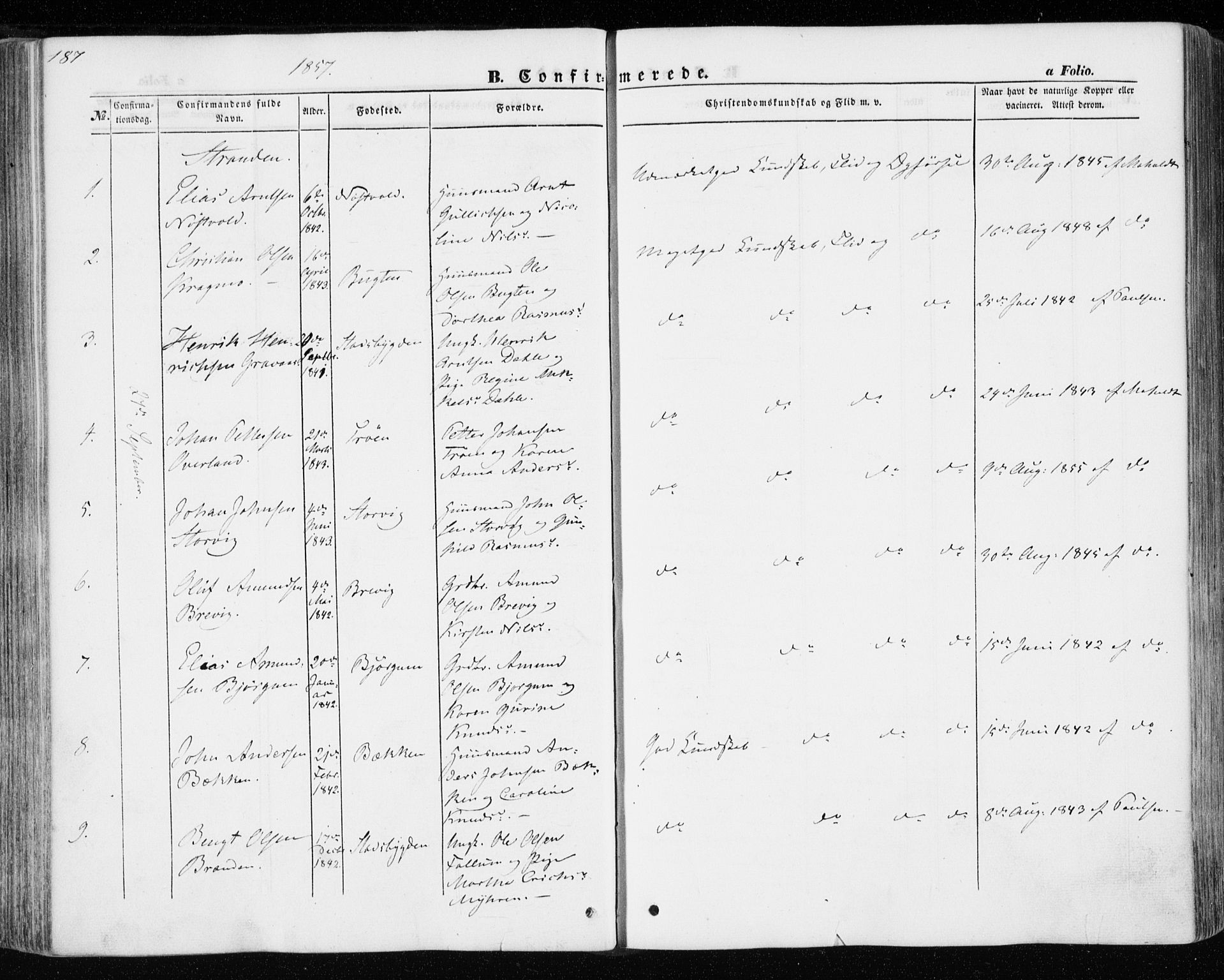 Ministerialprotokoller, klokkerbøker og fødselsregistre - Nord-Trøndelag, SAT/A-1458/701/L0008: Parish register (official) no. 701A08 /1, 1854-1863, p. 187