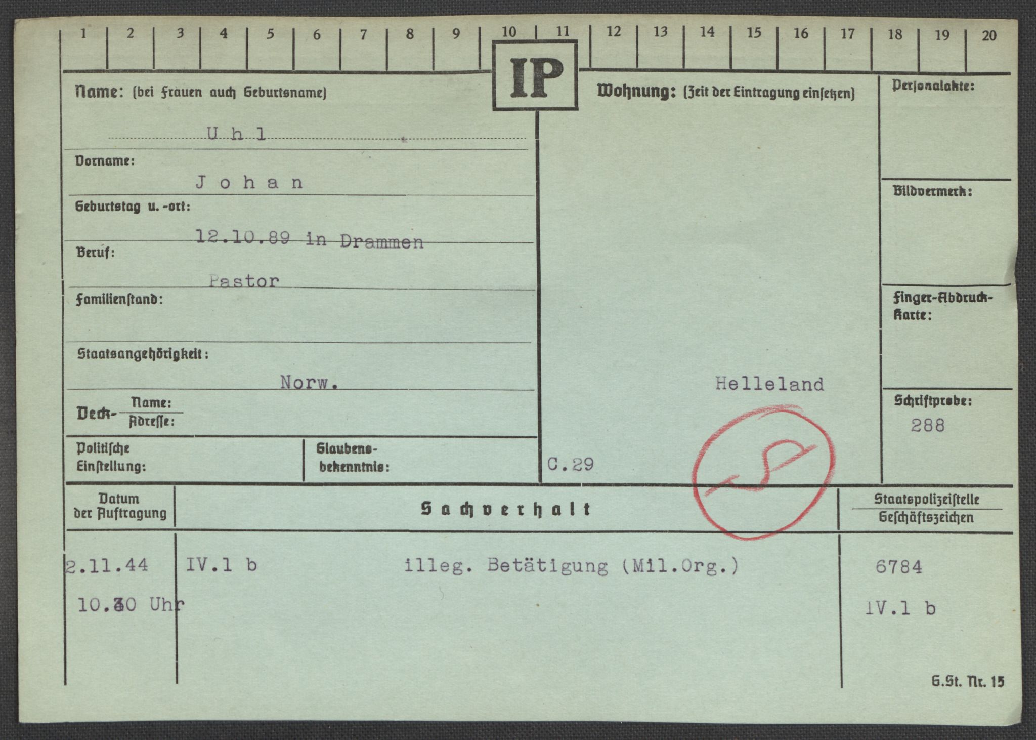 Befehlshaber der Sicherheitspolizei und des SD, RA/RAFA-5969/E/Ea/Eaa/L0010: Register over norske fanger i Møllergata 19: Sø-Å, 1940-1945, p. 626