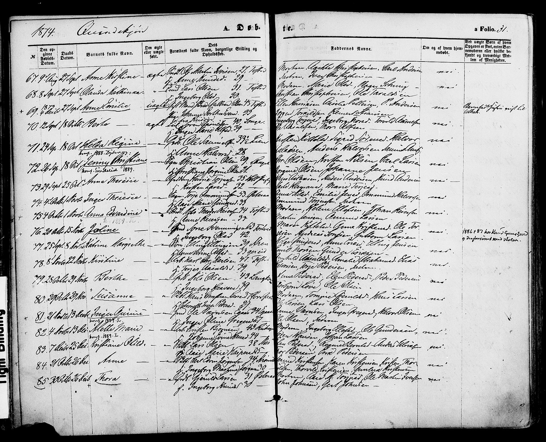 Holt sokneprestkontor, SAK/1111-0021/F/Fa/L0010: Parish register (official) no. A 10, 1872-1885, p. 31