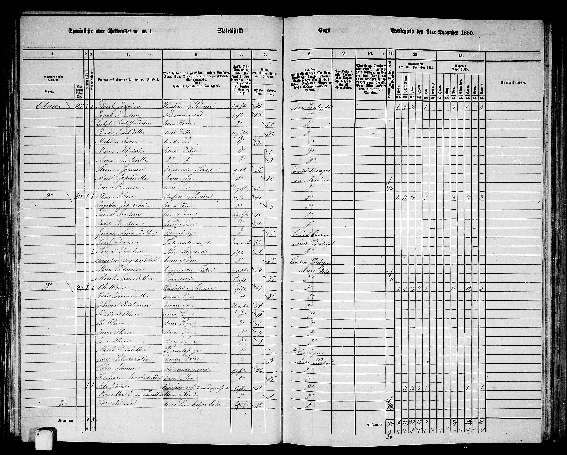 RA, 1865 census for Aure, 1865, p. 58