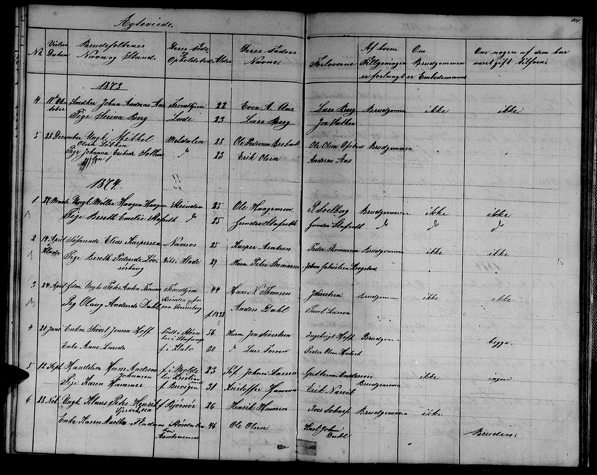 Ministerialprotokoller, klokkerbøker og fødselsregistre - Sør-Trøndelag, SAT/A-1456/611/L0353: Parish register (copy) no. 611C01, 1854-1881, p. 101