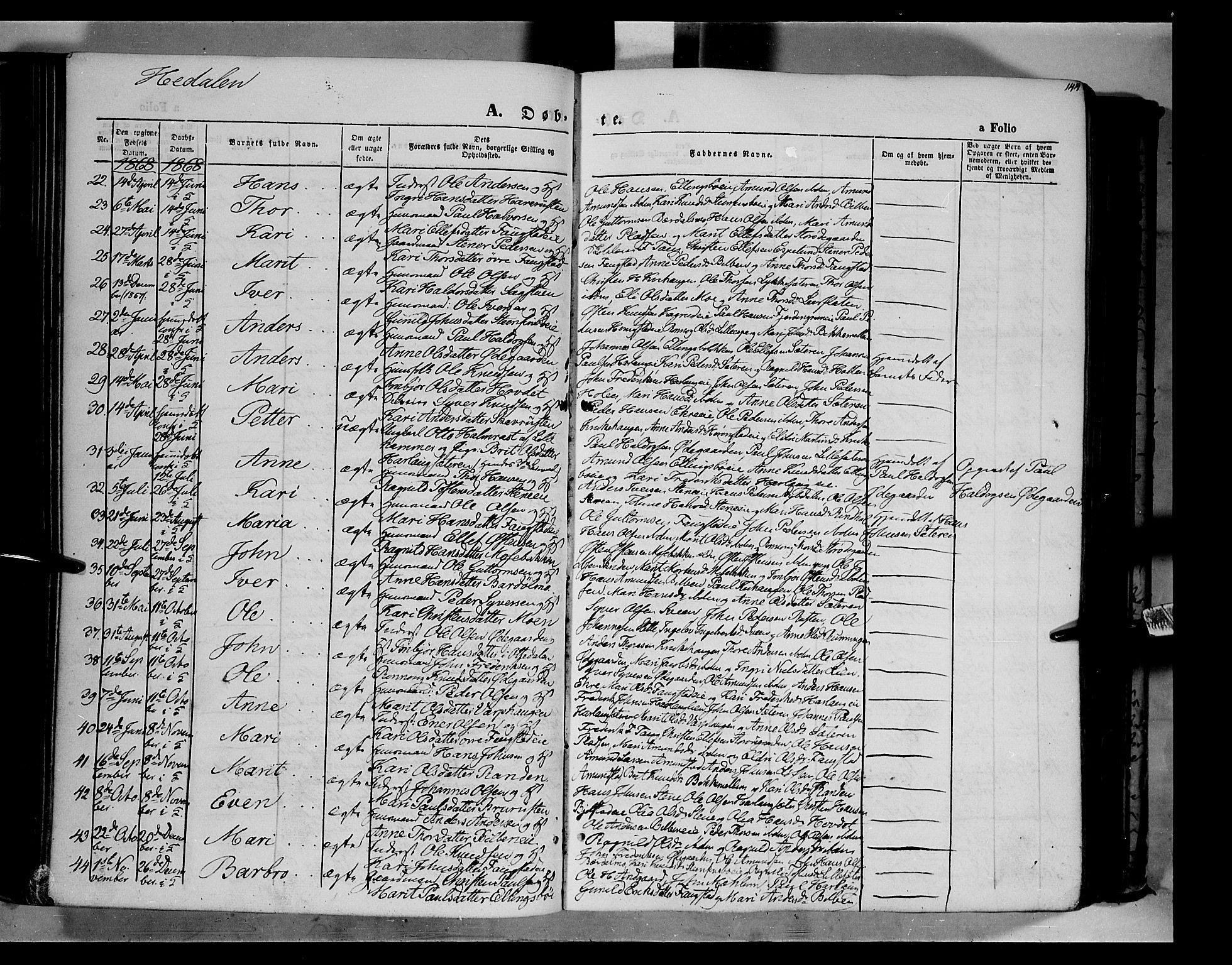 Vågå prestekontor, AV/SAH-PREST-076/H/Ha/Haa/L0006: Parish register (official) no. 6 /2, 1857-1872, p. 144