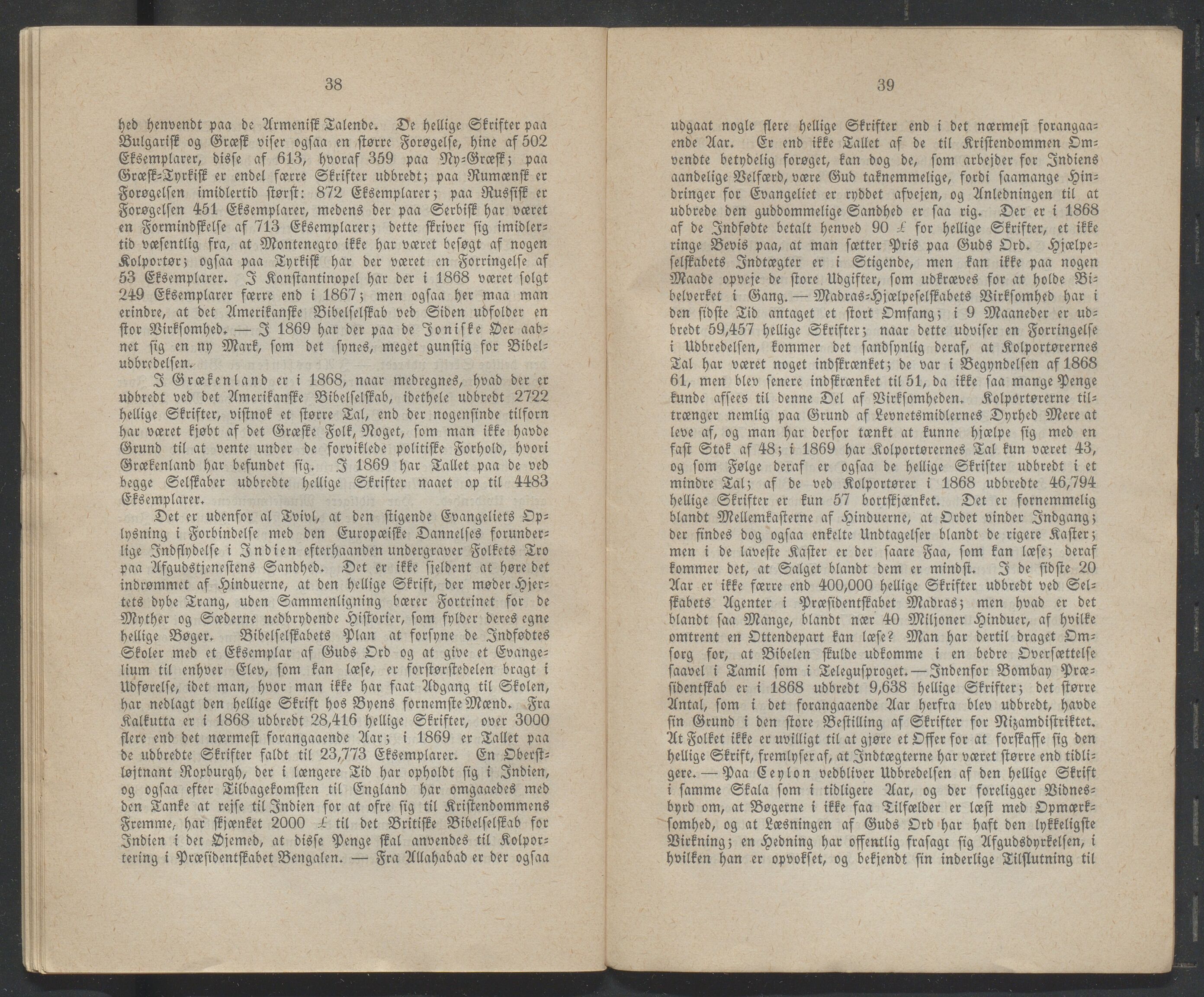 Det Norske Bibelselskap, VID/MDA-A-1528/X/L0002/0003/0001: Årsberetninger / Årsberetning 54, 55 og 56, 1869, p. 38-39