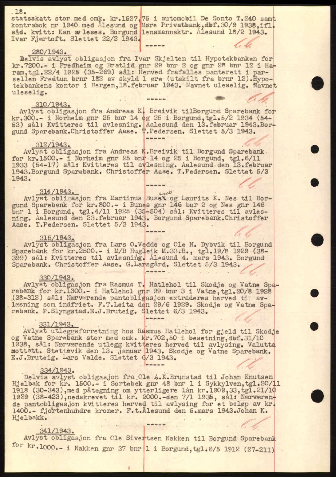Nordre Sunnmøre sorenskriveri, SAT/A-0006/1/2/2C/2Ca: Mortgage book no. B1-6, 1938-1942, Diary no: : 280/1943