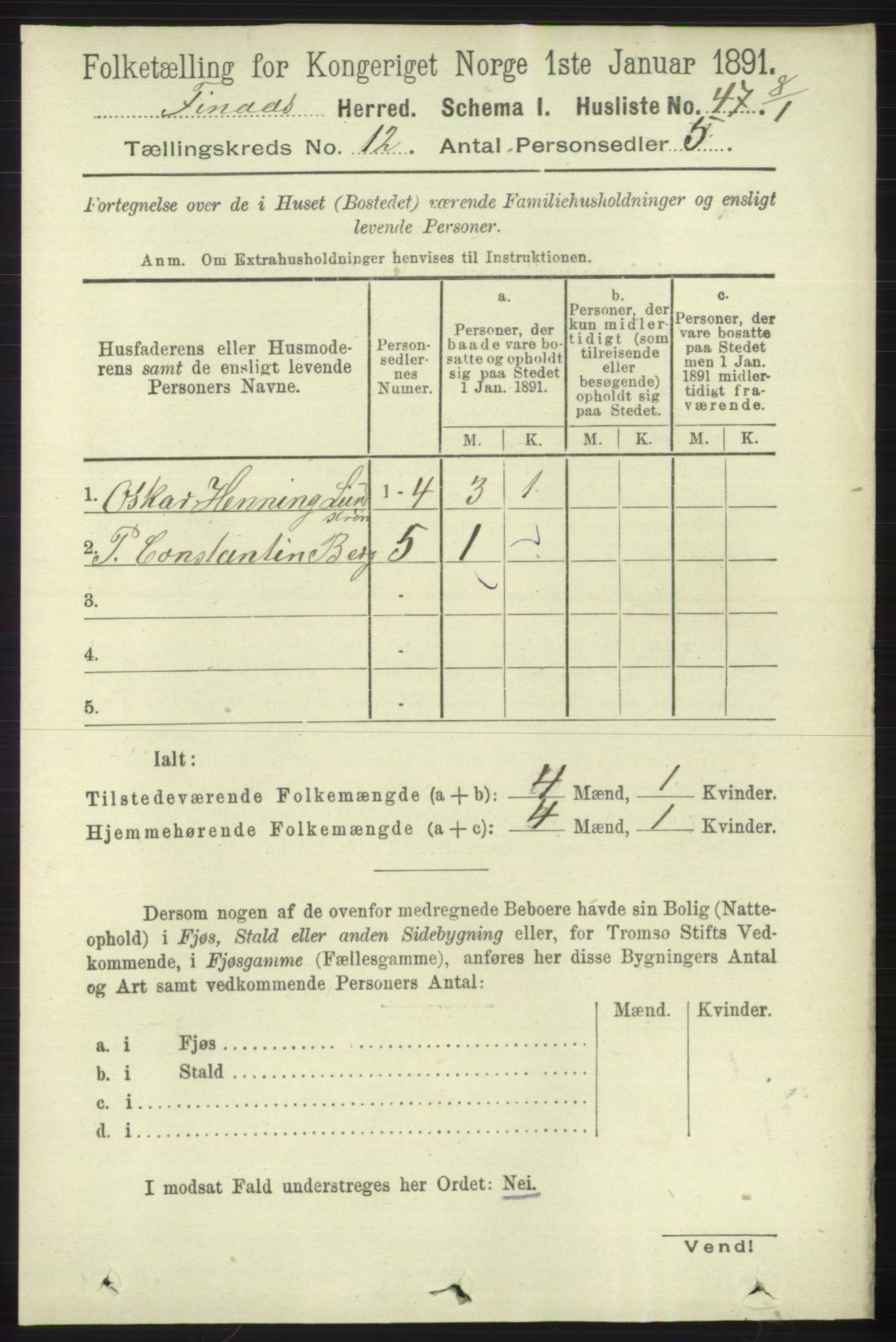 RA, 1891 census for 1218 Finnås, 1891, p. 5290