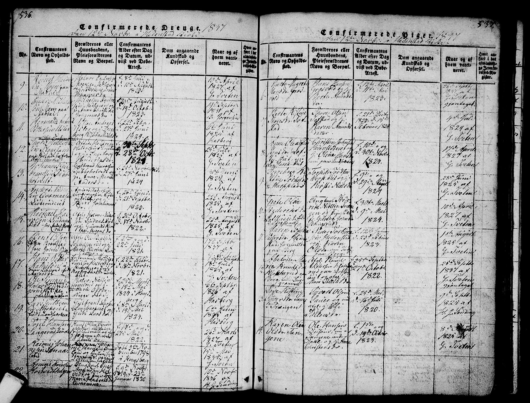 Sandsvær kirkebøker, AV/SAKO-A-244/G/Ga/L0003: Parish register (copy) no. I 3, 1817-1839, p. 536-537