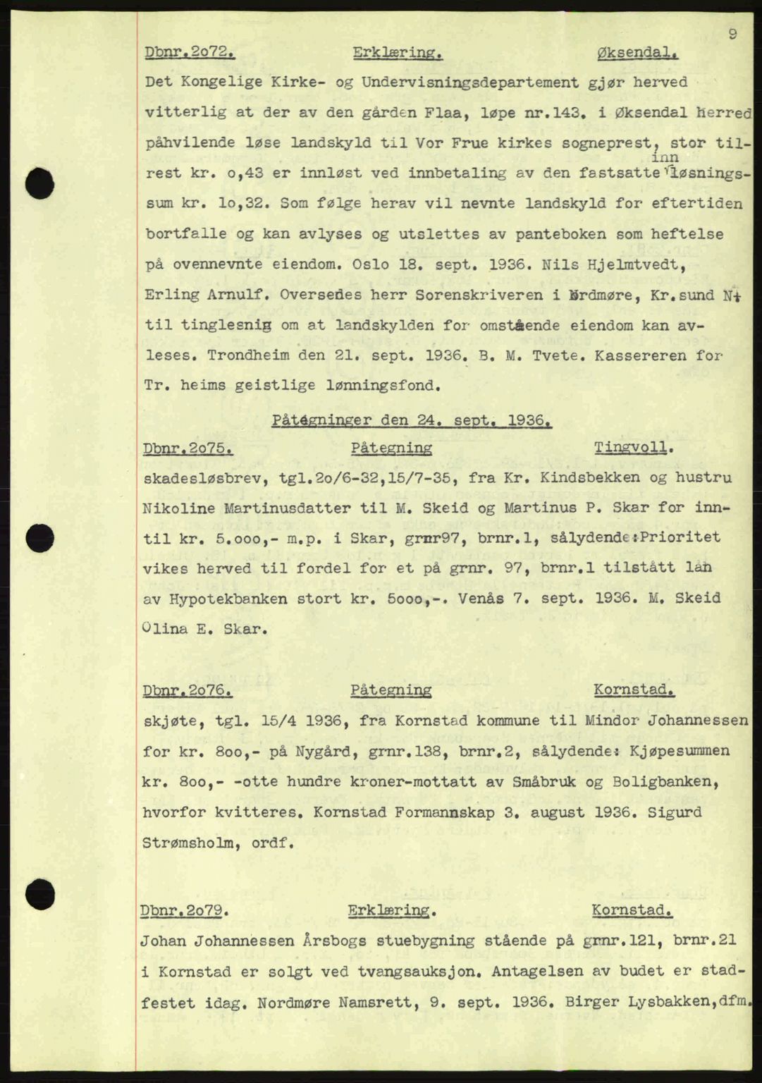 Nordmøre sorenskriveri, AV/SAT-A-4132/1/2/2Ca: Mortgage book no. C80, 1936-1939, Diary no: : 2072/1936