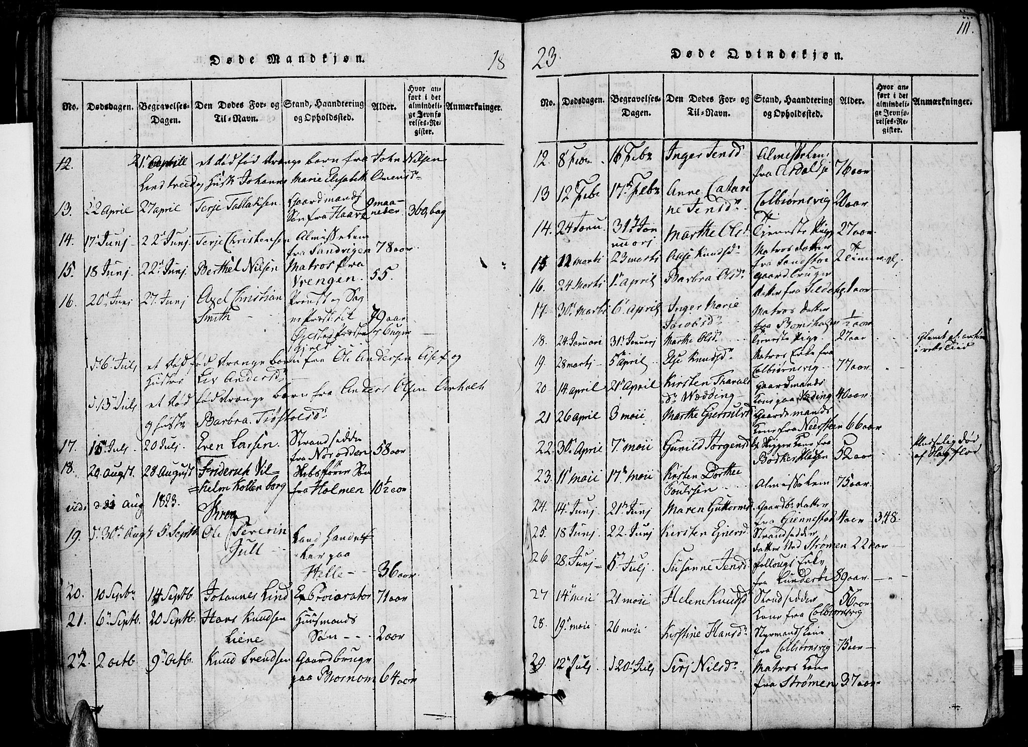 Øyestad sokneprestkontor, SAK/1111-0049/F/Fb/L0003: Parish register (copy) no. B 3, 1816-1827, p. 111