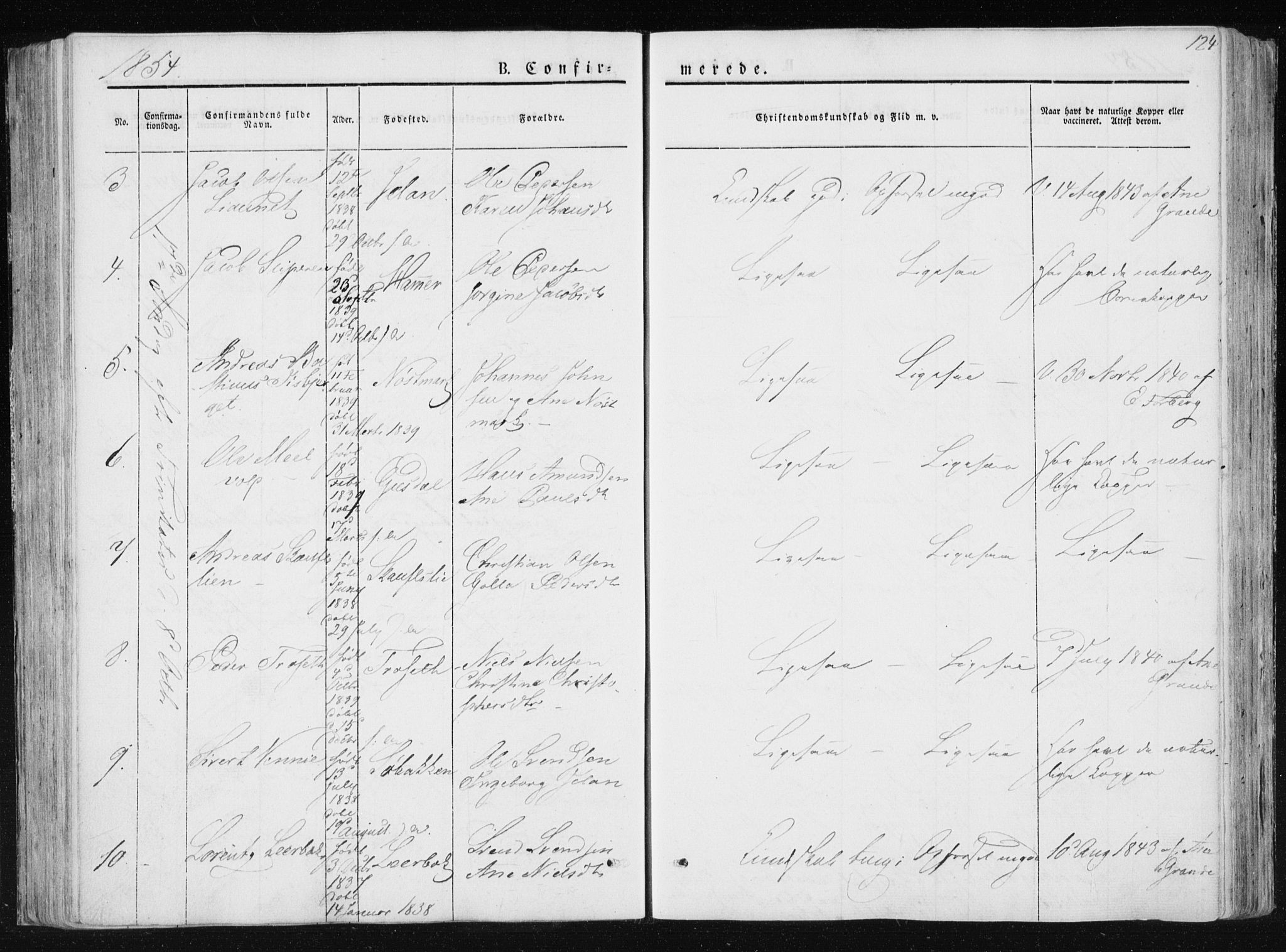 Ministerialprotokoller, klokkerbøker og fødselsregistre - Nord-Trøndelag, SAT/A-1458/733/L0323: Parish register (official) no. 733A02, 1843-1870, p. 124