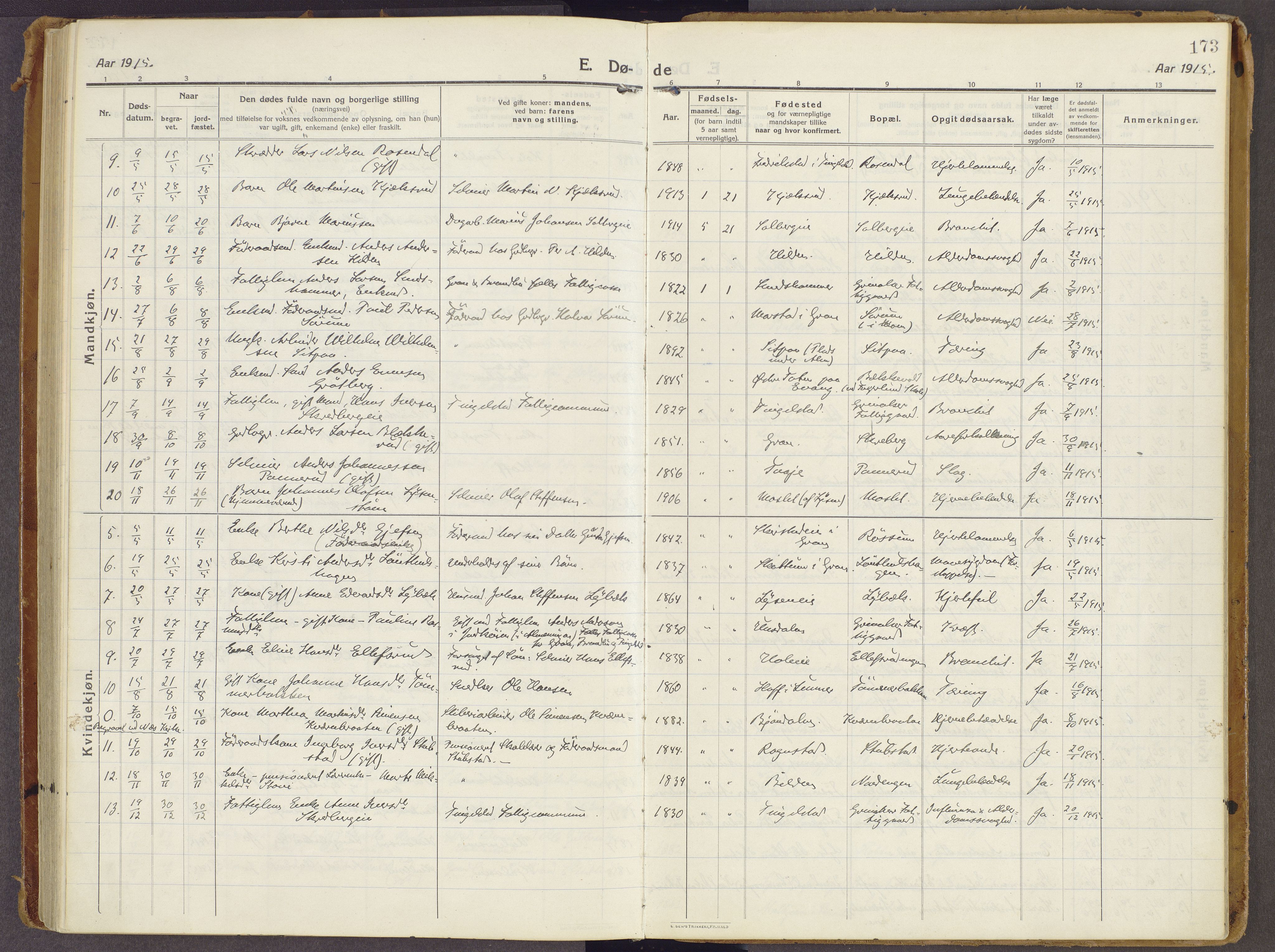 Brandbu prestekontor, AV/SAH-PREST-114/H/Ha/Haa/L0003: Parish register (official) no. 3, 1914-1928, p. 173