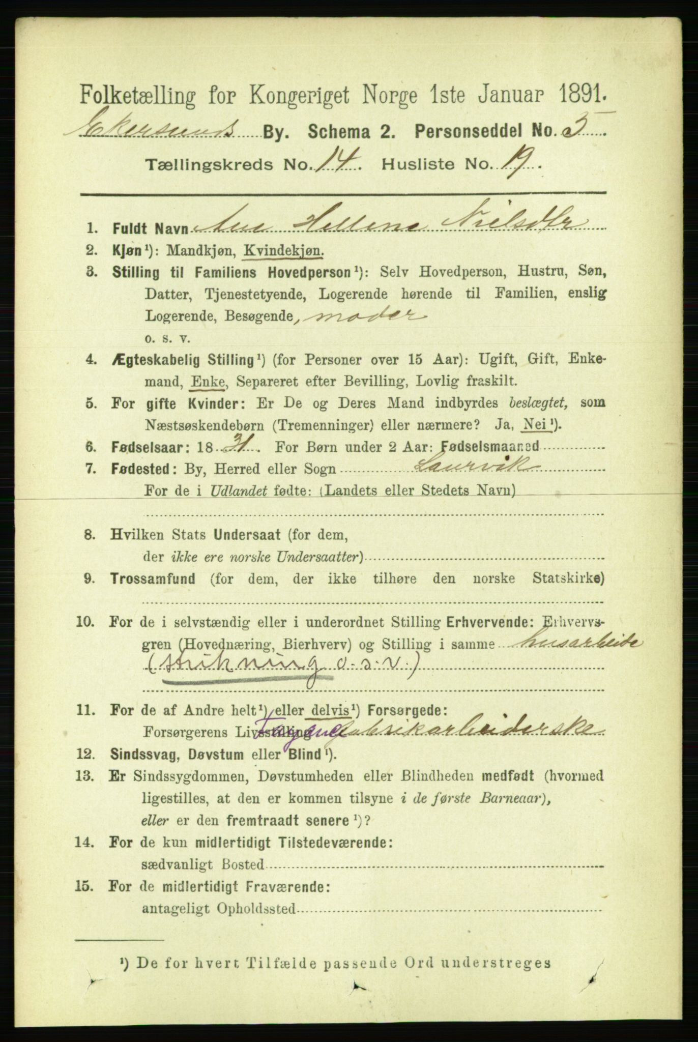 RA, 1891 census for 1101 Egersund, 1891, p. 2787