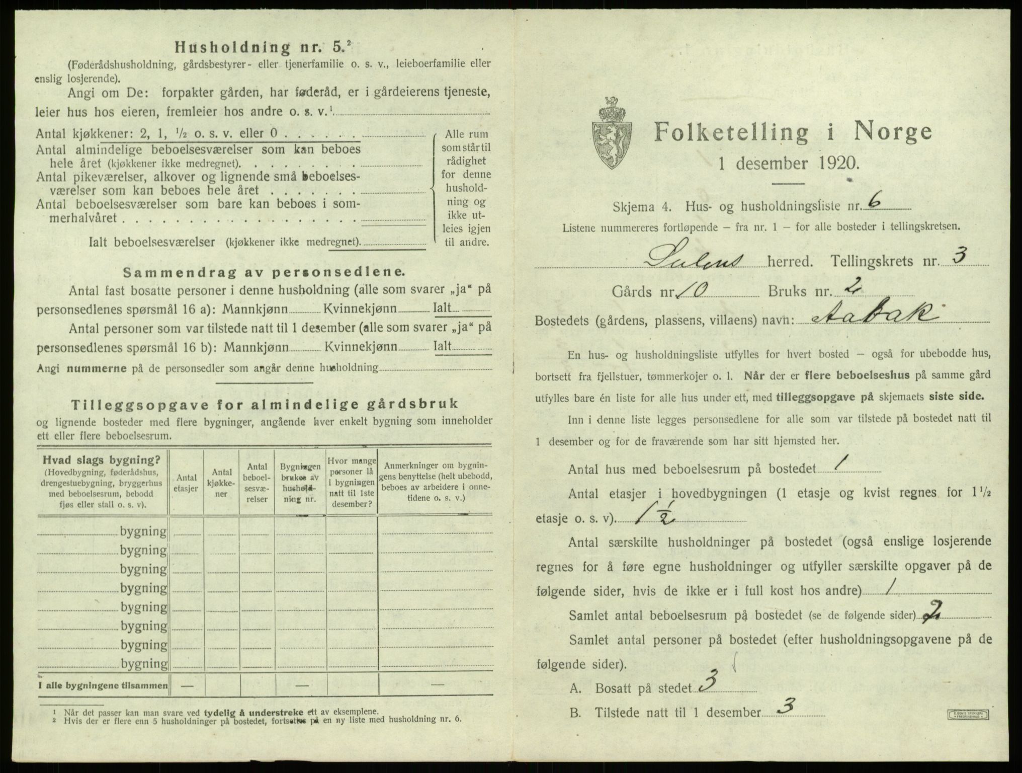 SAB, 1920 census for Solund, 1920, p. 205