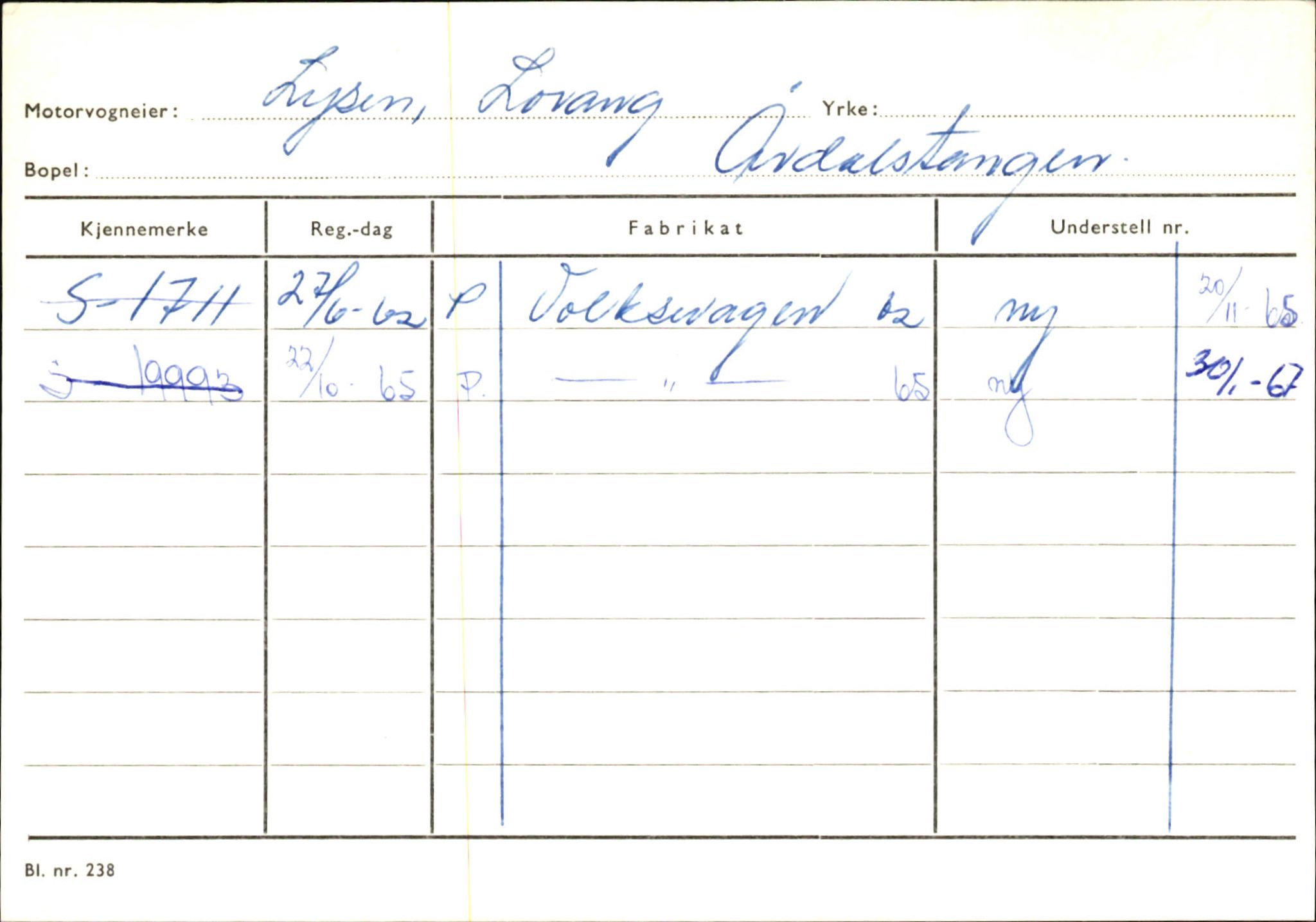 Statens vegvesen, Sogn og Fjordane vegkontor, SAB/A-5301/4/F/L0145: Registerkort Vågsøy S-Å. Årdal I-P, 1945-1975, p. 1523