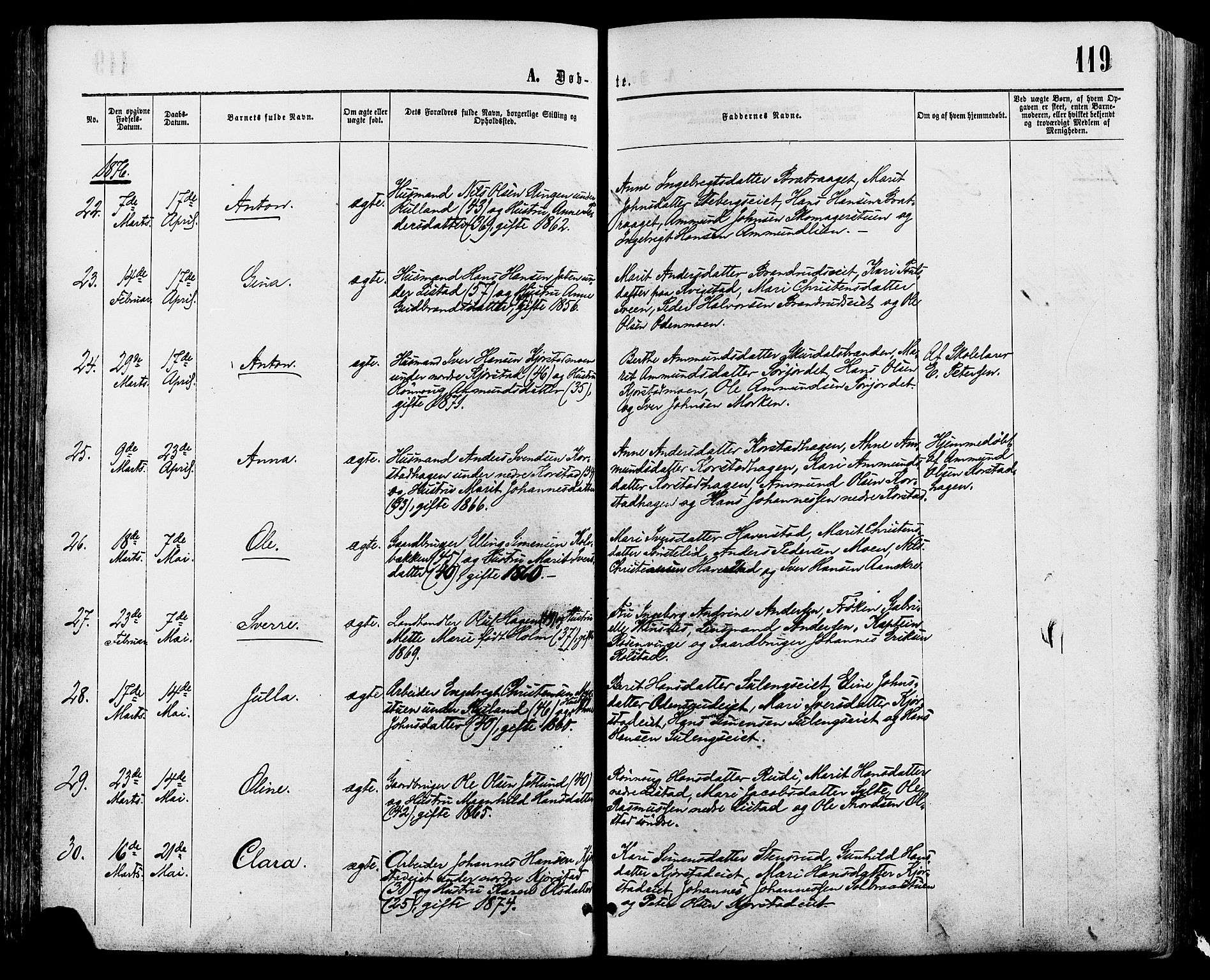 Sør-Fron prestekontor, AV/SAH-PREST-010/H/Ha/Haa/L0002: Parish register (official) no. 2, 1864-1880, p. 119