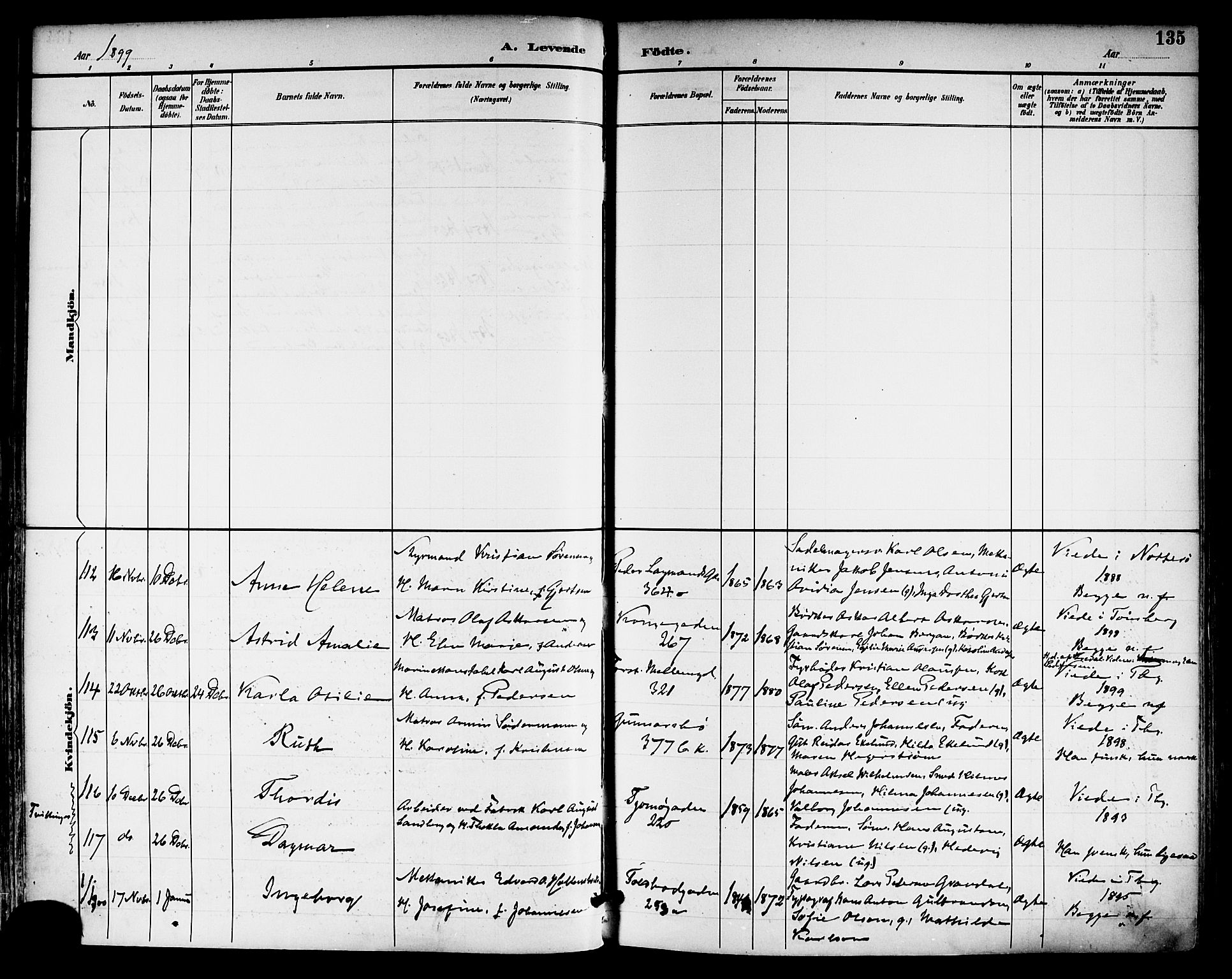 Tønsberg kirkebøker, AV/SAKO-A-330/F/Fa/L0012: Parish register (official) no. I 12, 1891-1899, p. 135