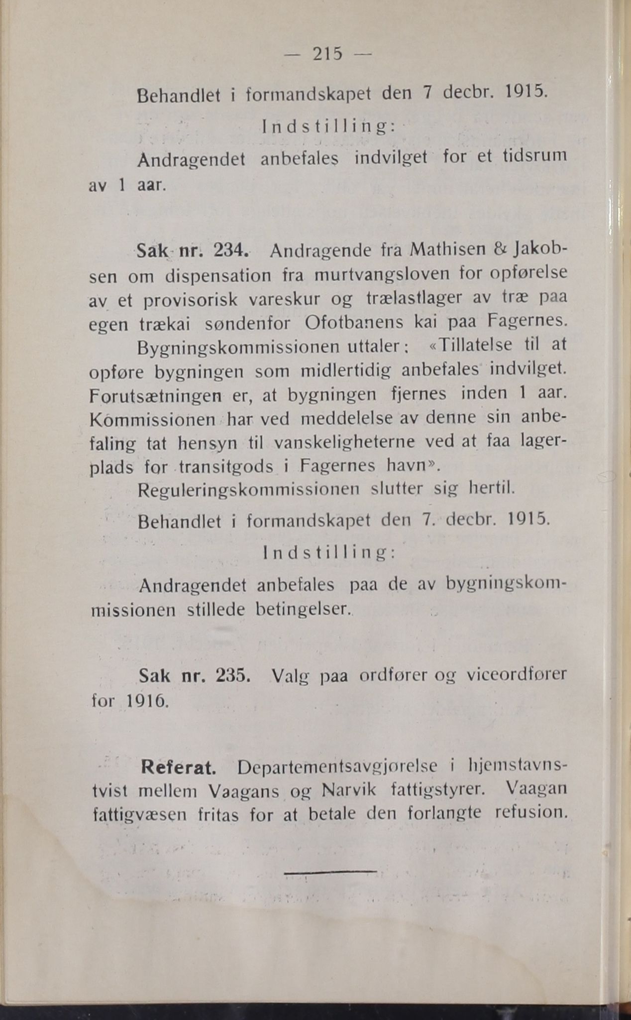 Narvik kommune. Formannskap , AIN/K-18050.150/A/Ab/L0005: Møtebok, 1915