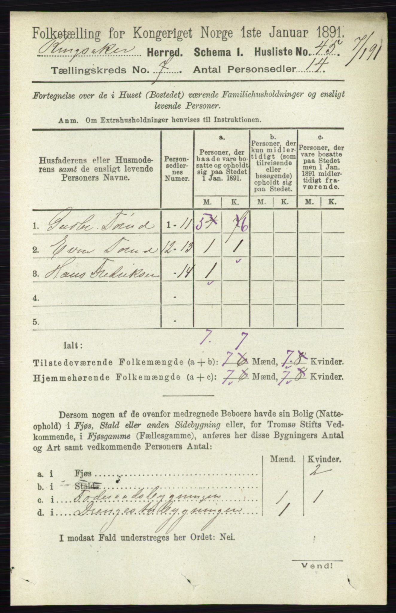 RA, 1891 census for 0412 Ringsaker, 1891, p. 3835