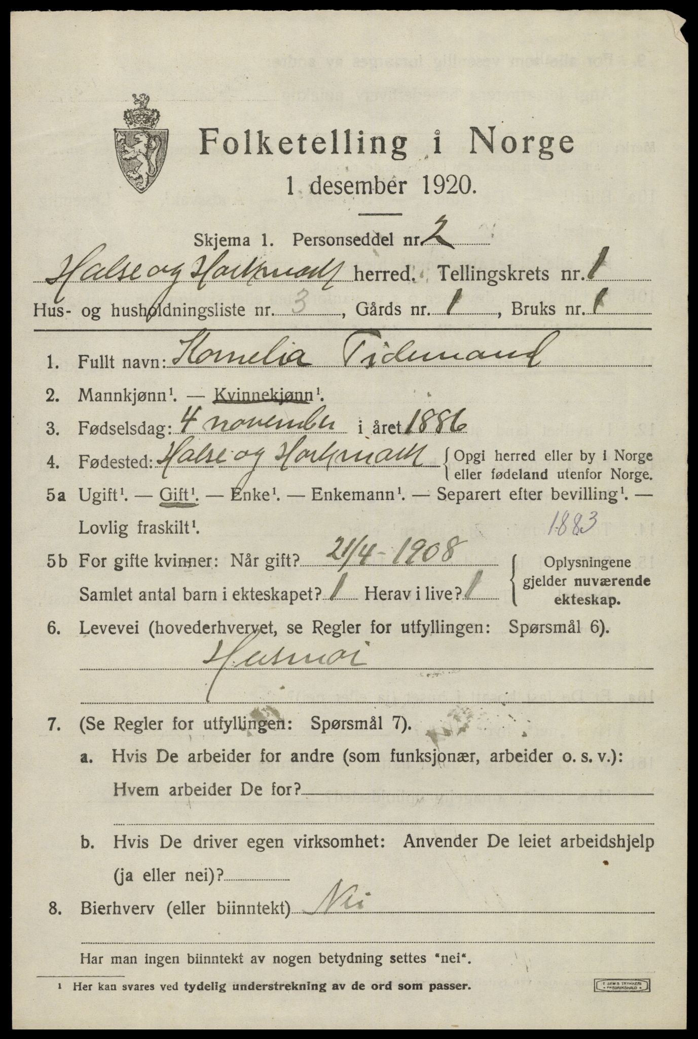 SAK, 1920 census for Halse og Harkmark, 1920, p. 1503
