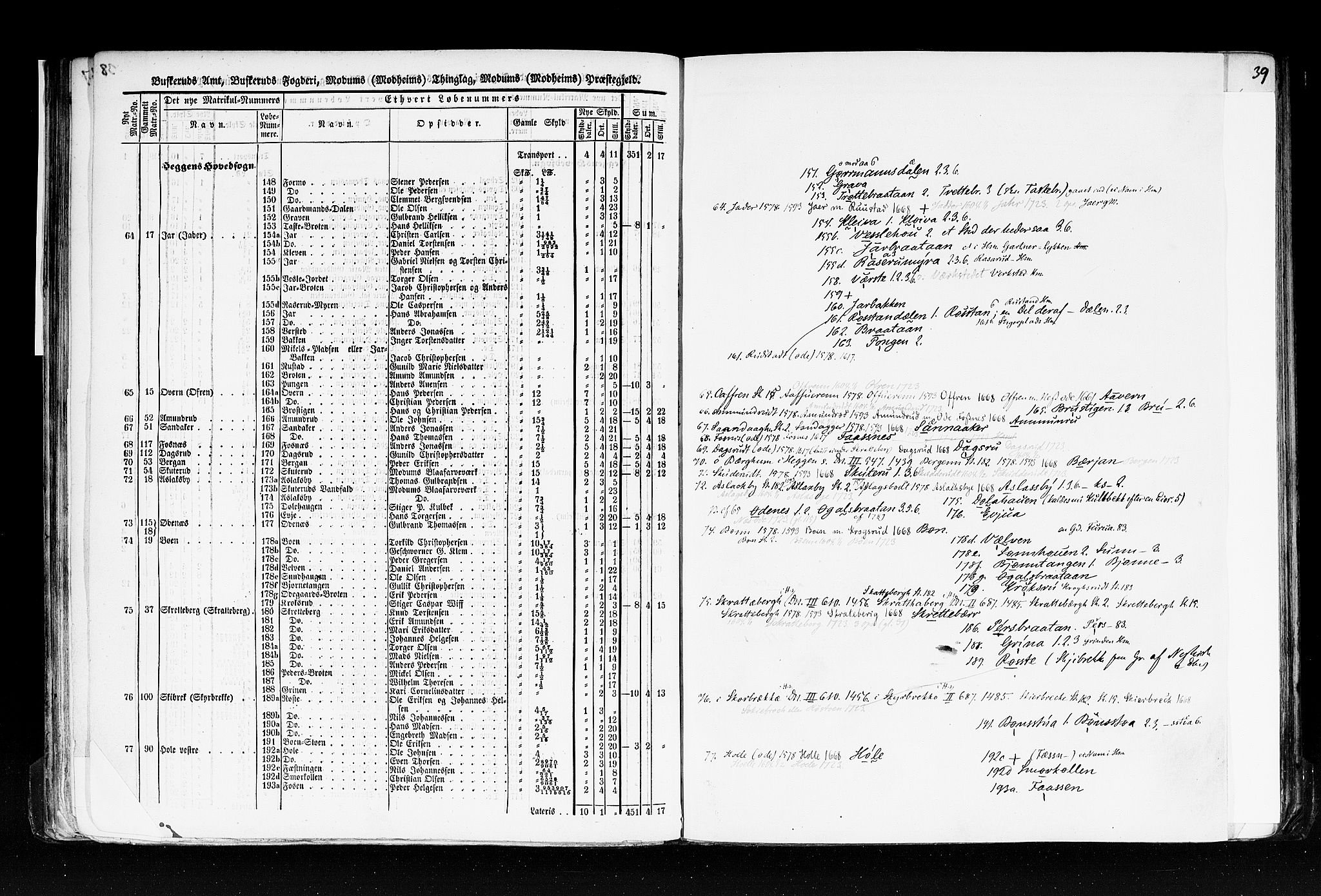Rygh, AV/RA-PA-0034/F/Fb/L0005: Matrikkelen for 1838 - Buskerud amt (Buskerud fylke), 1838, p. 39a