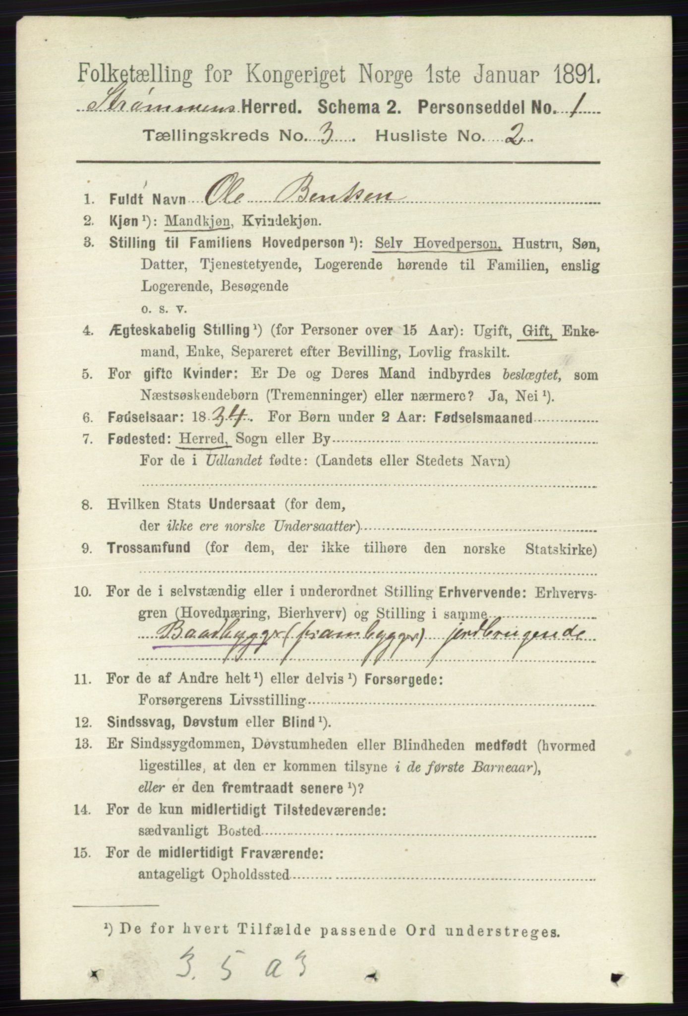 RA, 1891 census for 0711 Strømm, 1891, p. 1078