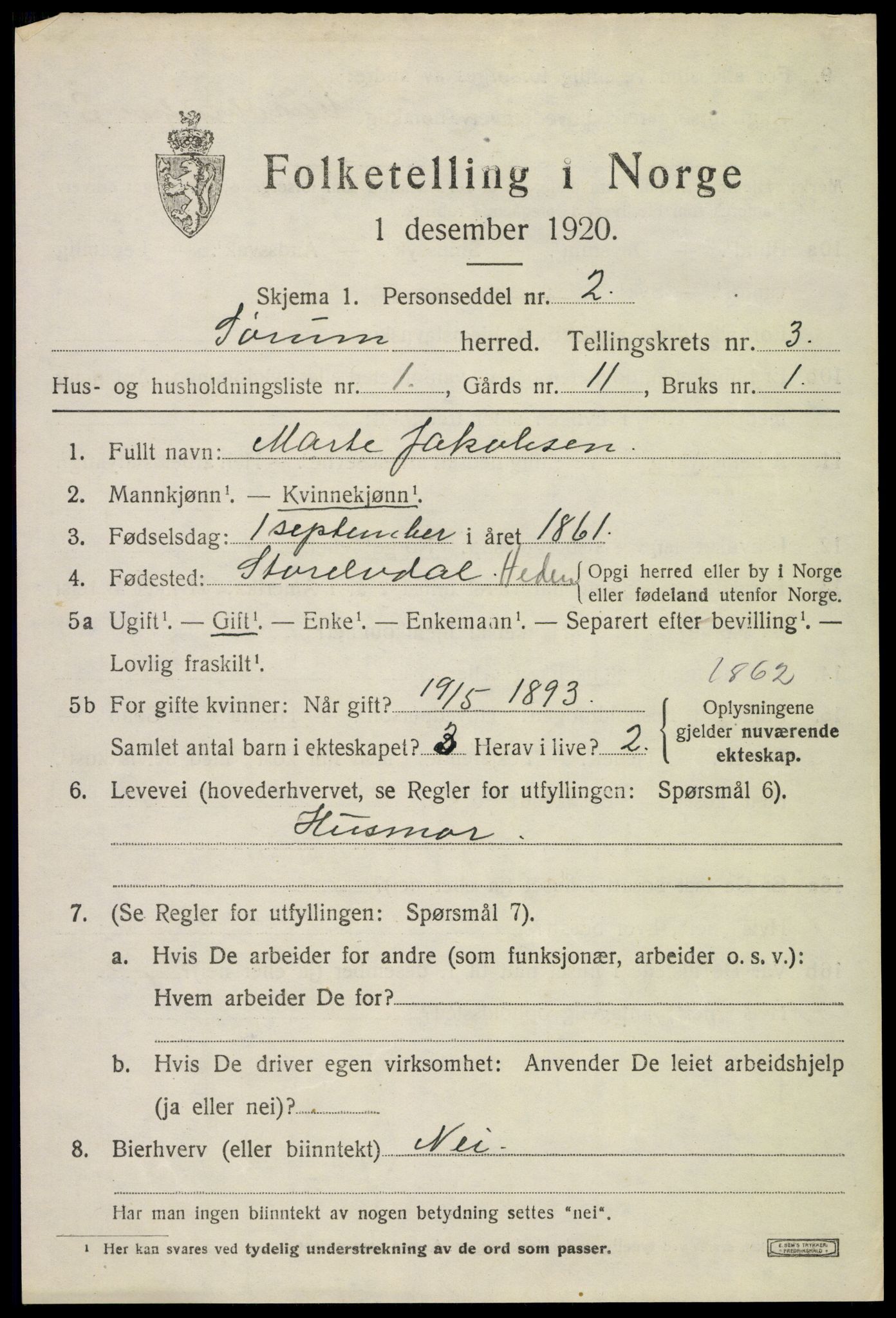 SAO, 1920 census for Sørum, 1920, p. 2195