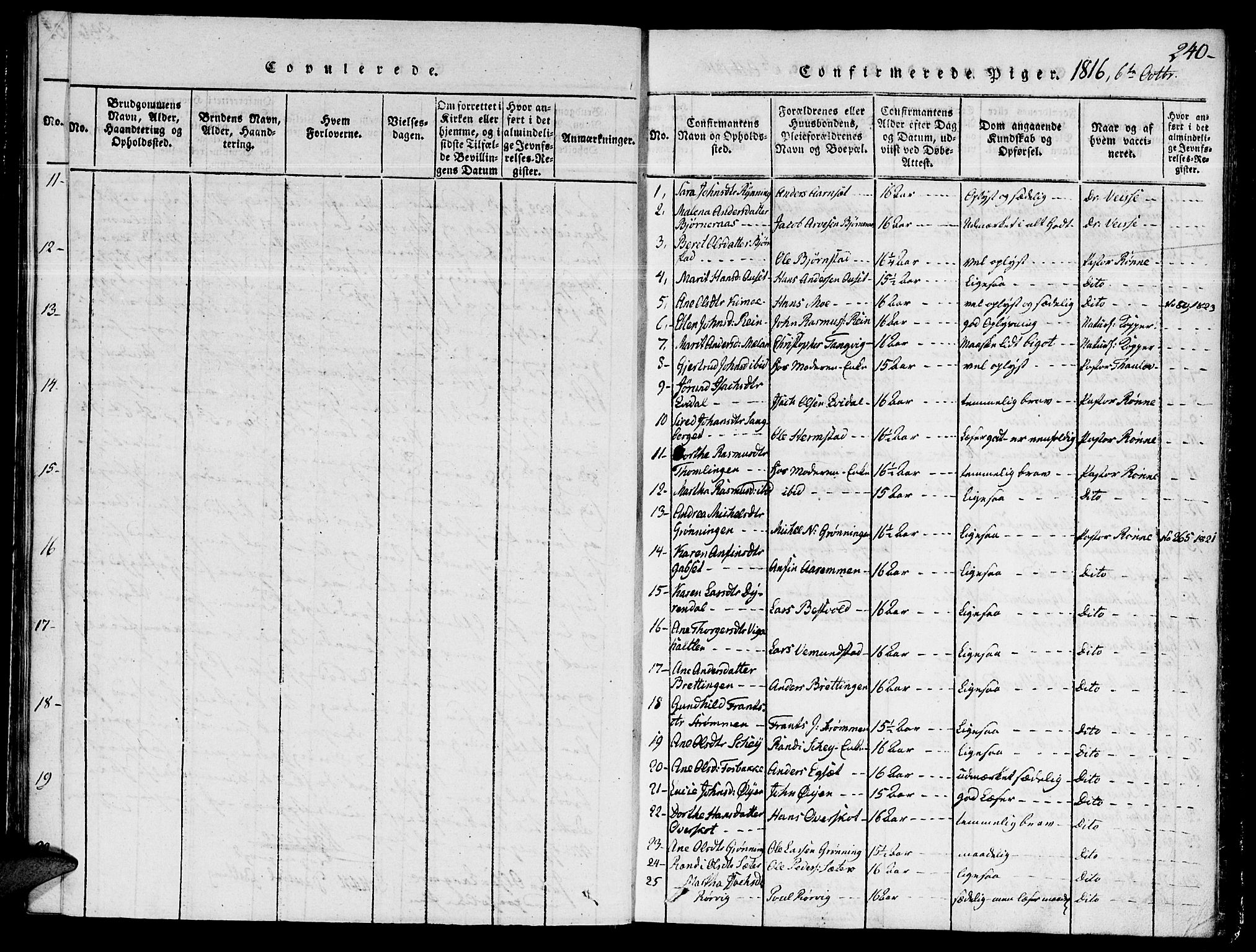 Ministerialprotokoller, klokkerbøker og fødselsregistre - Sør-Trøndelag, SAT/A-1456/646/L0608: Parish register (official) no. 646A06, 1816-1825, p. 240
