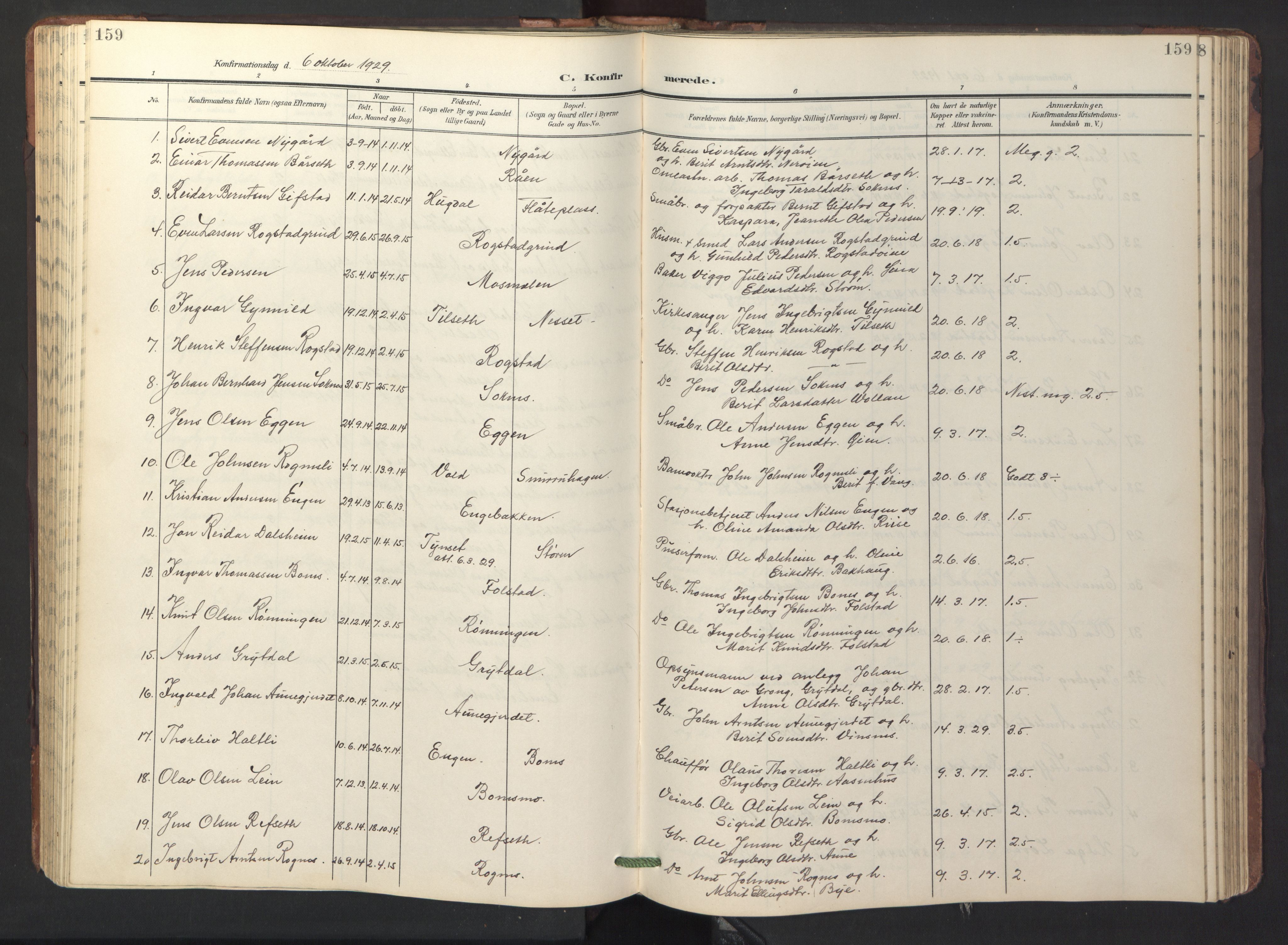 Ministerialprotokoller, klokkerbøker og fødselsregistre - Sør-Trøndelag, SAT/A-1456/687/L1019: Parish register (copy) no. 687C03, 1904-1931, p. 159