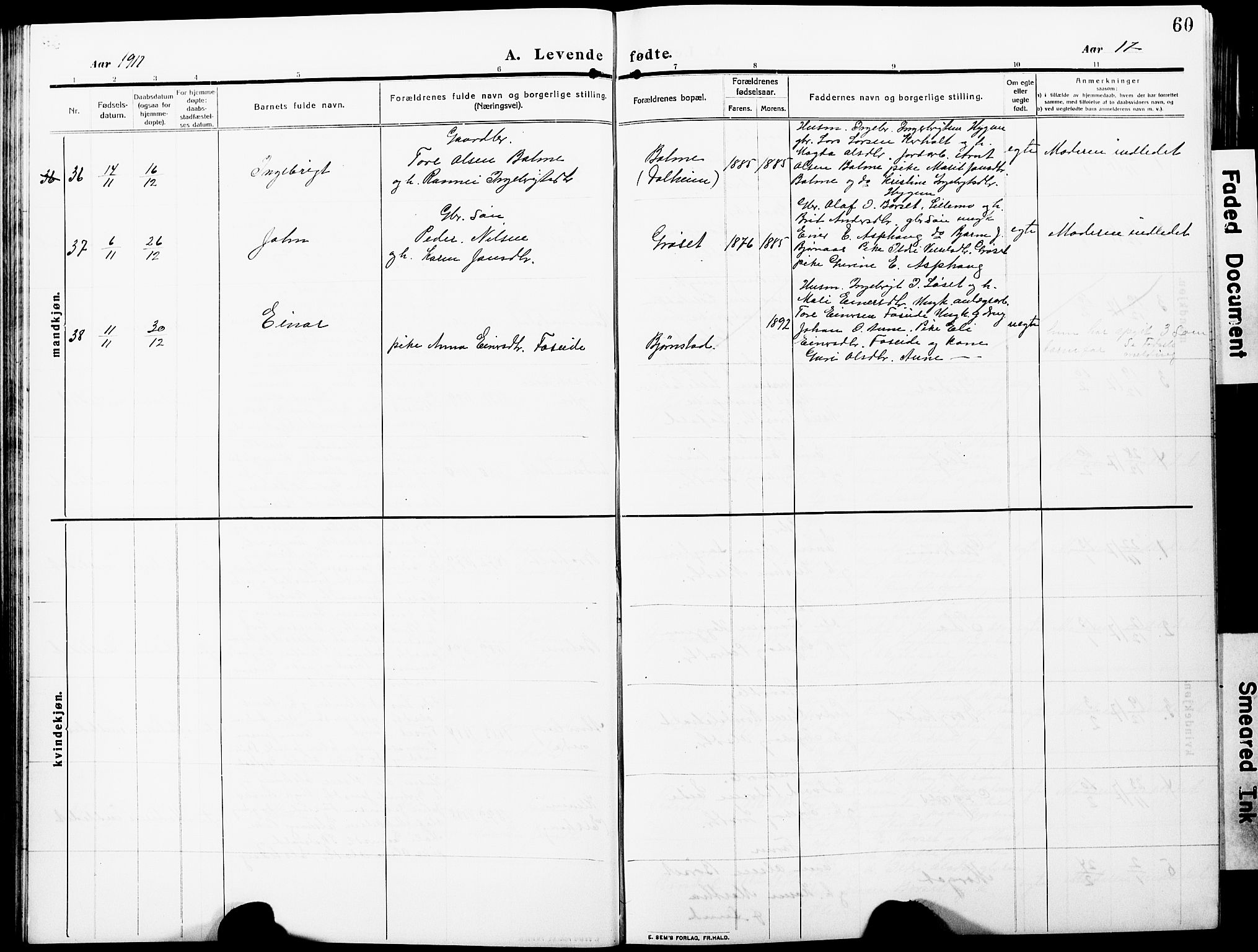 Ministerialprotokoller, klokkerbøker og fødselsregistre - Møre og Romsdal, AV/SAT-A-1454/598/L1079: Parish register (copy) no. 598C04, 1909-1927, p. 60