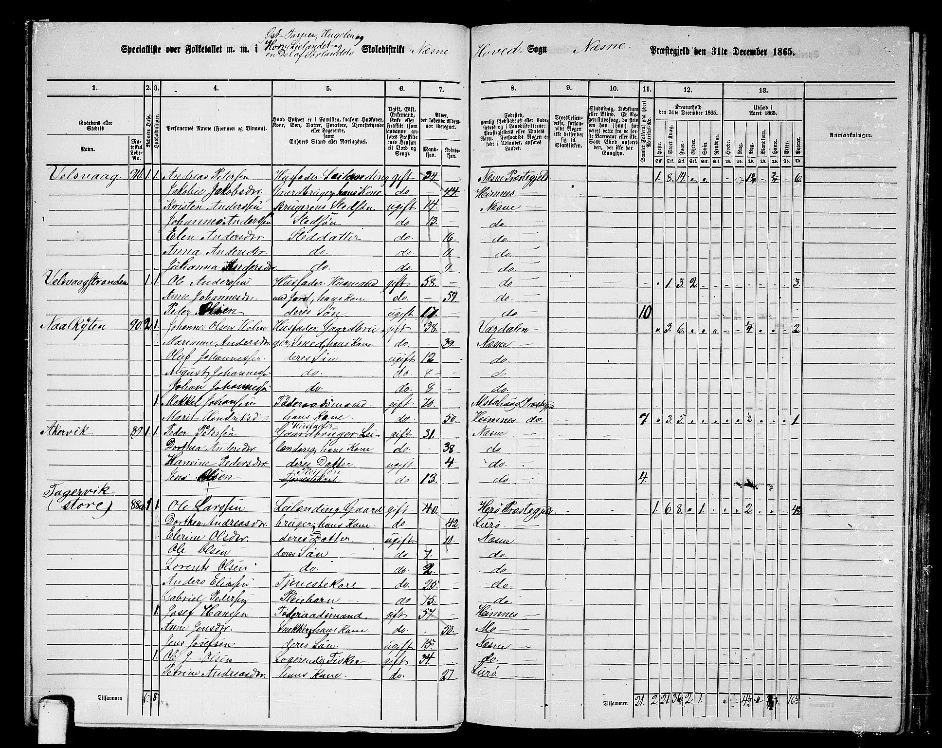 RA, 1865 census for Nesna, 1865, p. 61