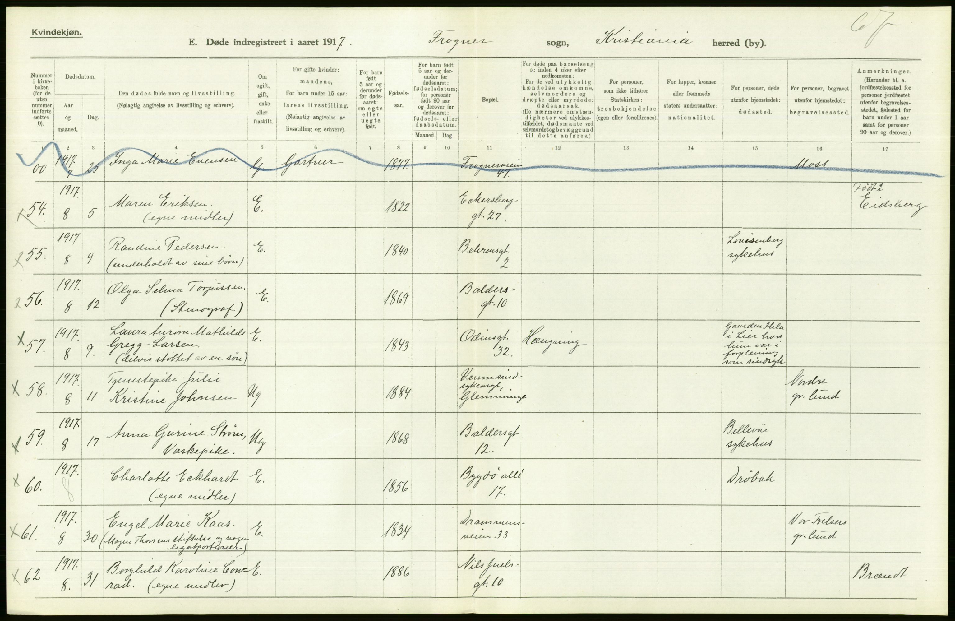 Statistisk sentralbyrå, Sosiodemografiske emner, Befolkning, AV/RA-S-2228/D/Df/Dfb/Dfbg/L0010: Kristiania: Døde, 1917, p. 310