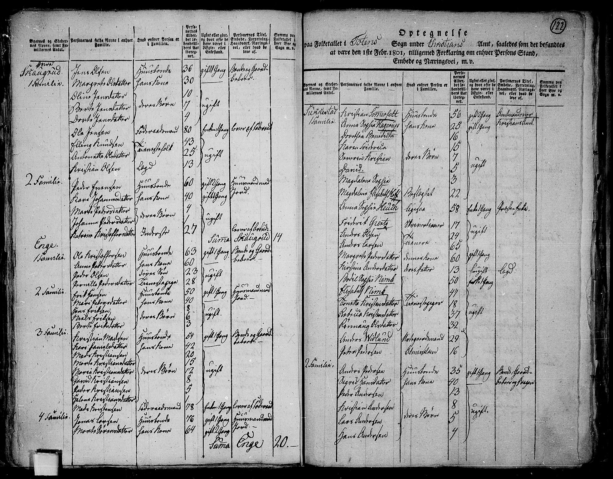 RA, 1801 census for 0528P Toten, 1801, p. 121b-122a