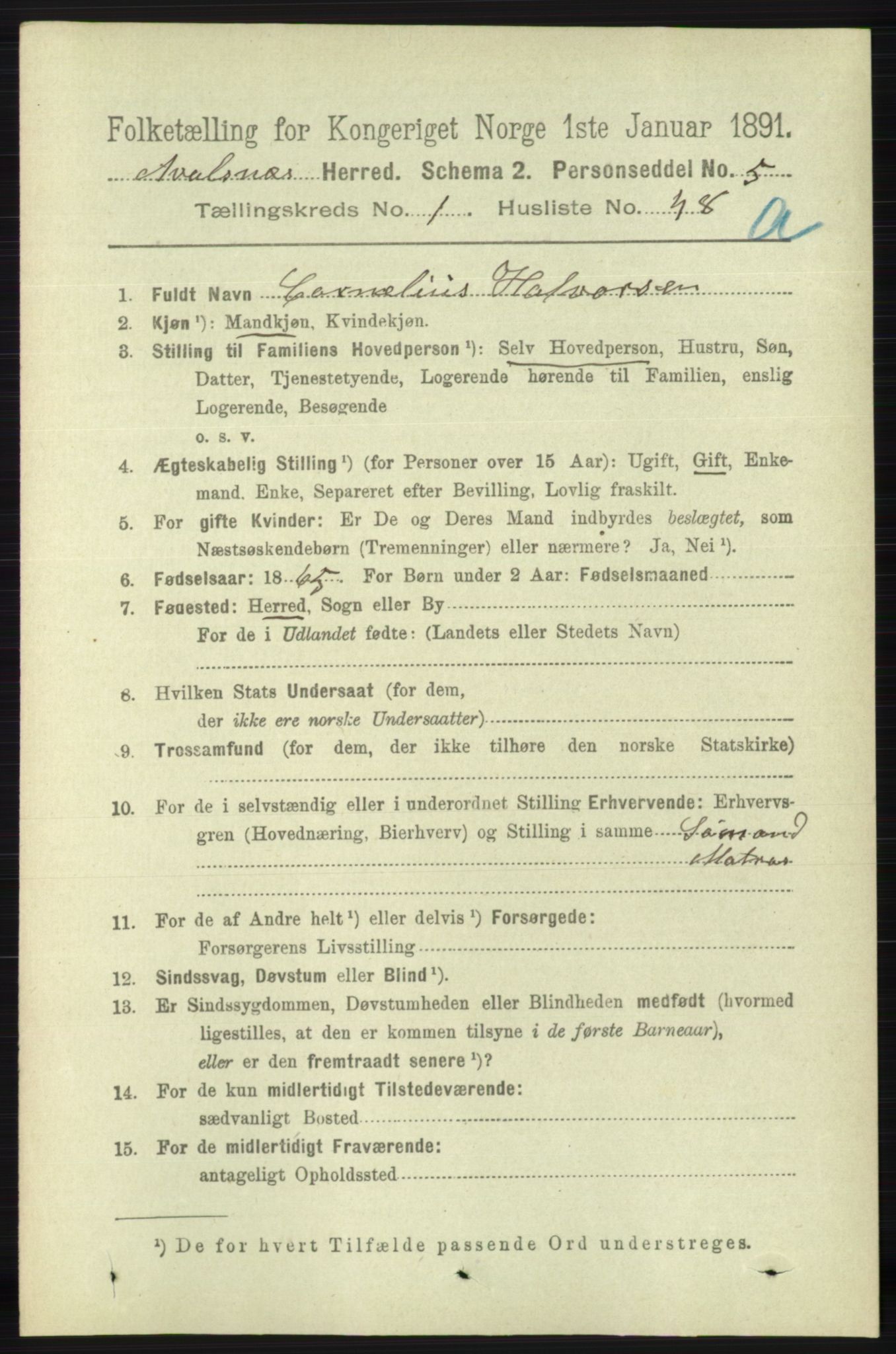 RA, 1891 census for 1147 Avaldsnes, 1891, p. 428