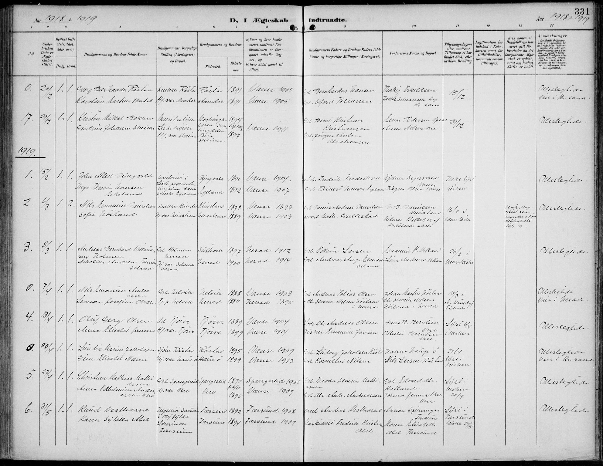 Lista sokneprestkontor, AV/SAK-1111-0027/F/Fb/L0005: Parish register (copy) no. B 5, 1892-1923, p. 331