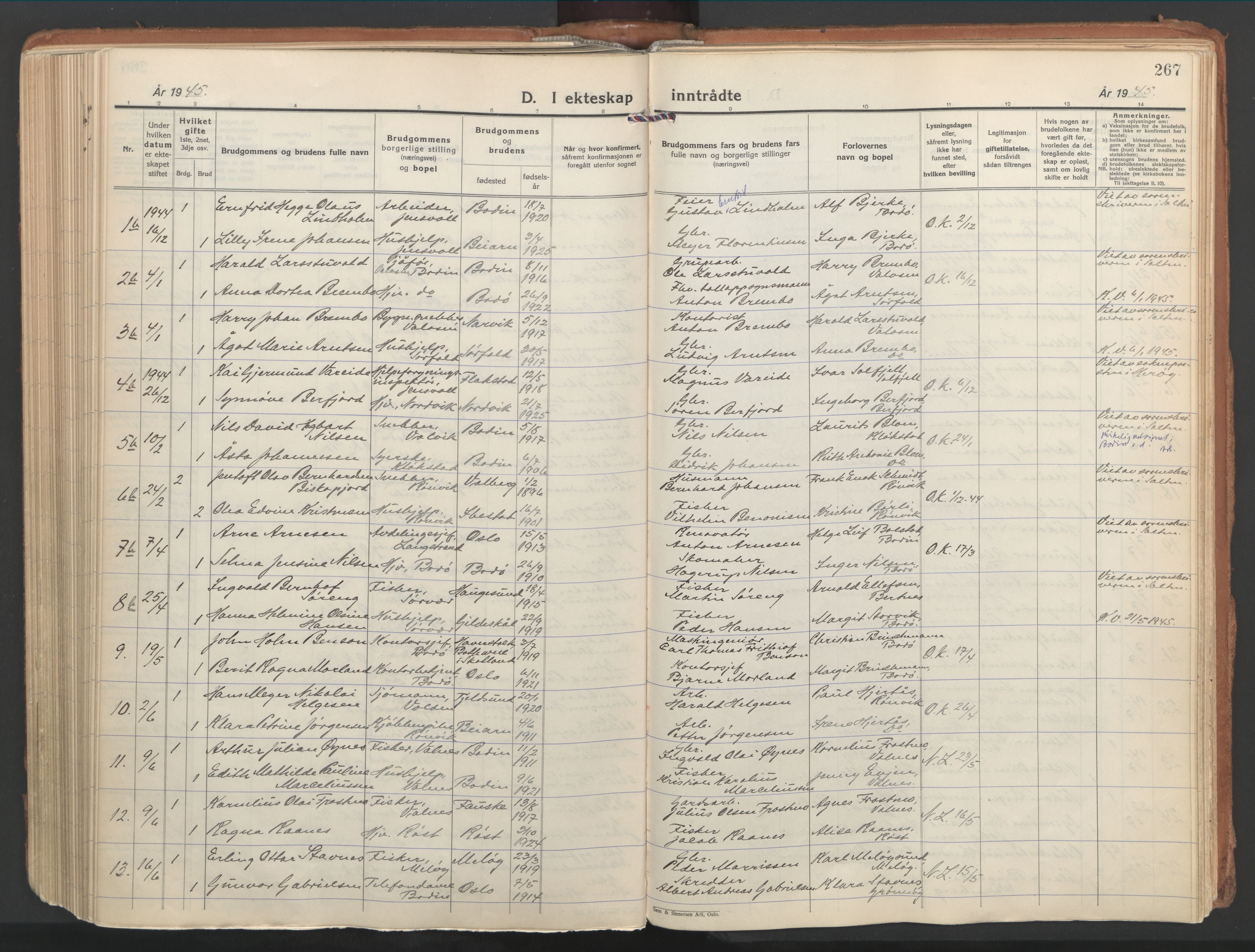 Ministerialprotokoller, klokkerbøker og fødselsregistre - Nordland, SAT/A-1459/802/L0061: Parish register (official) no. 802A08, 1933-1946, p. 267