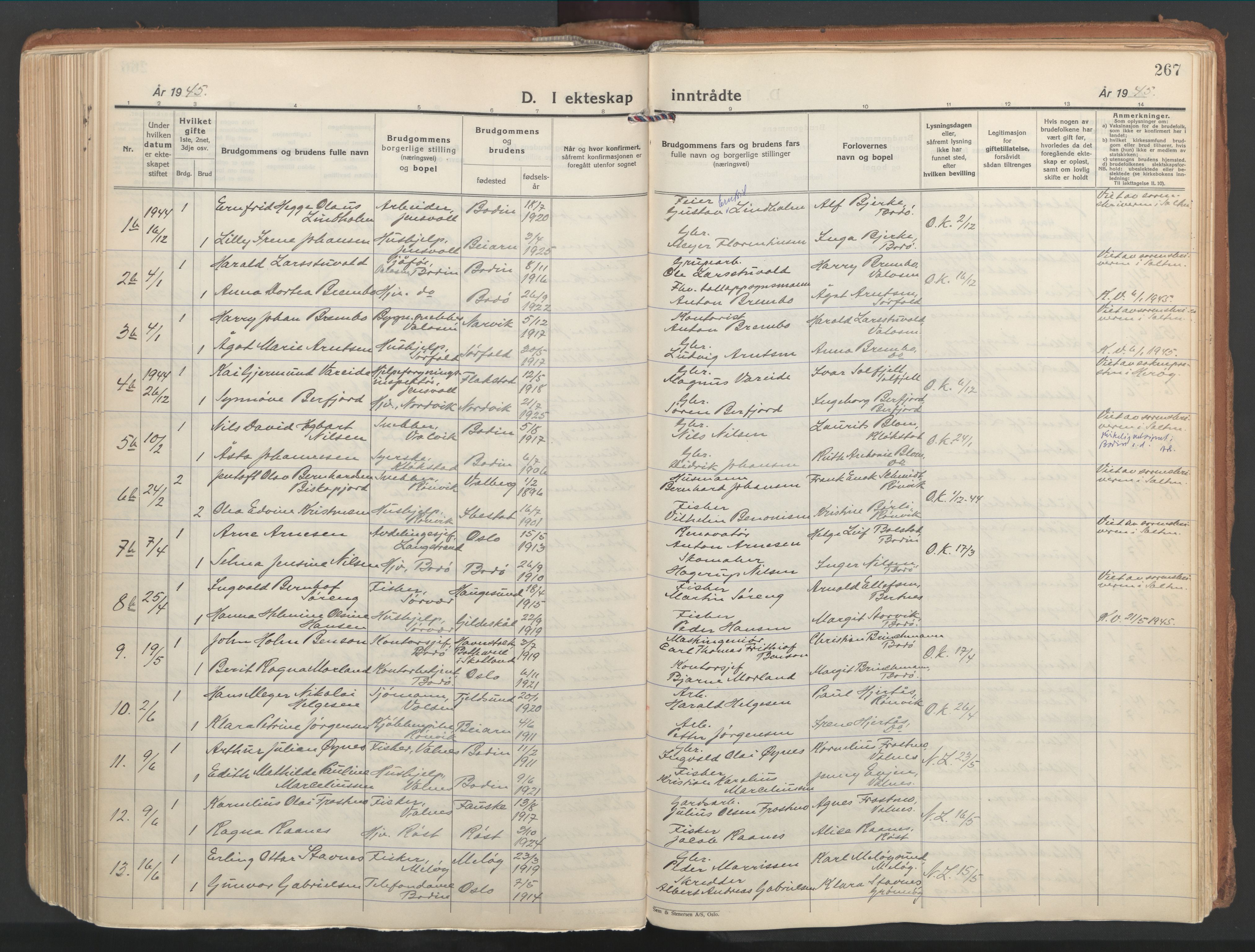 Ministerialprotokoller, klokkerbøker og fødselsregistre - Nordland, AV/SAT-A-1459/802/L0061: Parish register (official) no. 802A08, 1933-1946, p. 267