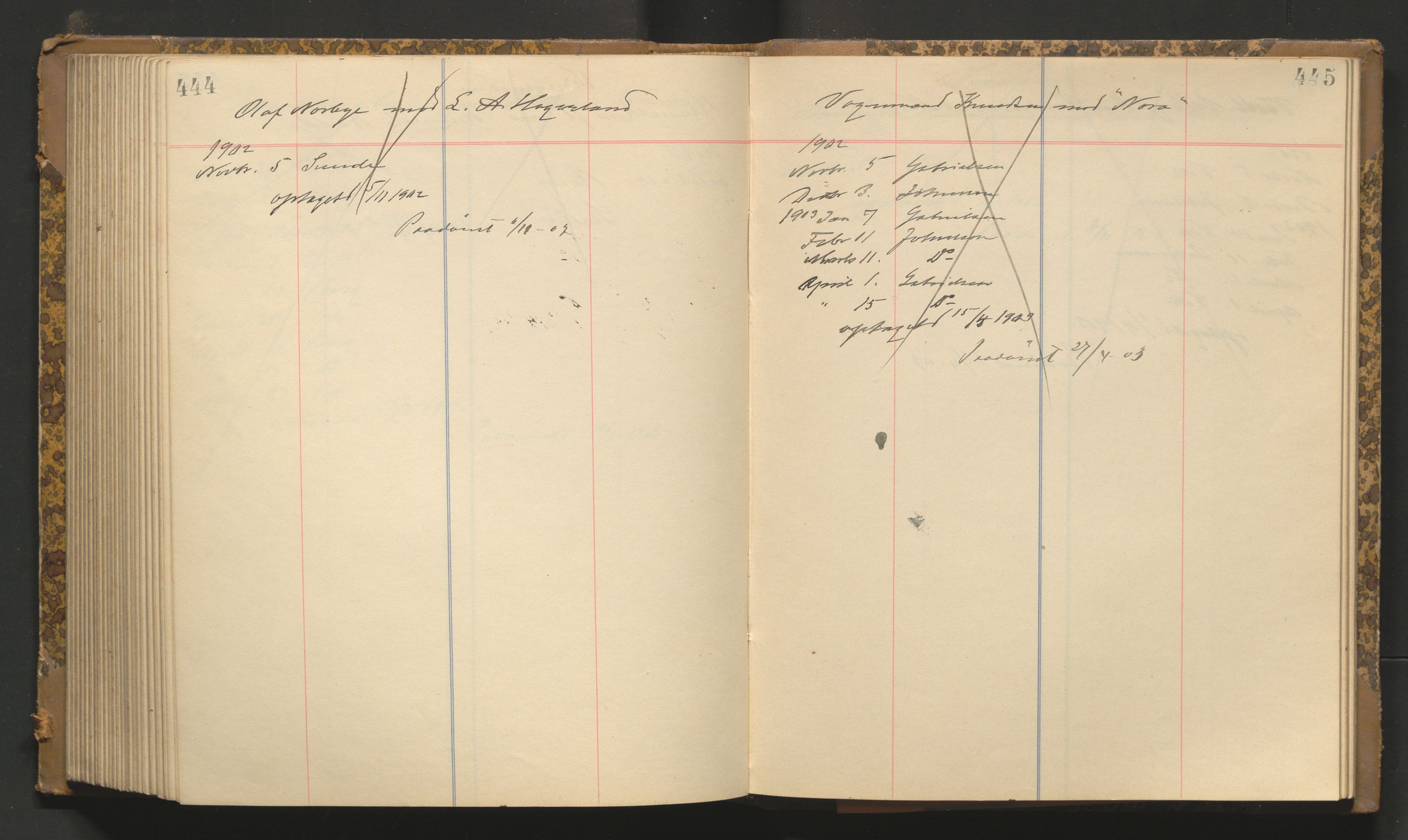 Stavanger byfogd, AV/SAST-A-101408/001/3/32/32A/L0003: Saksliste for Stavanger byting, 1900-1903, p. 444-445