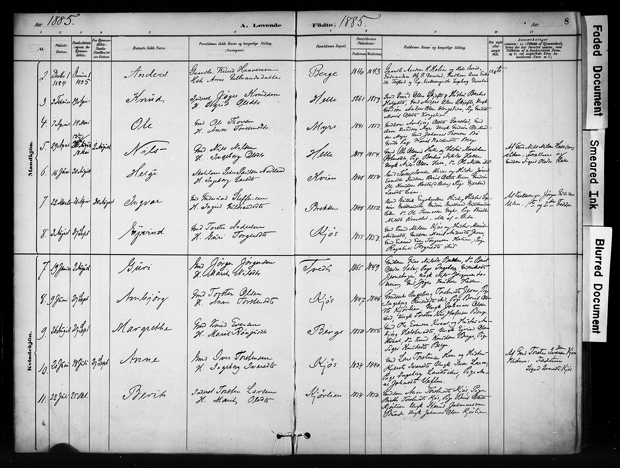 Vang prestekontor, Valdres, SAH/PREST-140/H/Ha/L0009: Parish register (official) no. 9, 1882-1914, p. 8