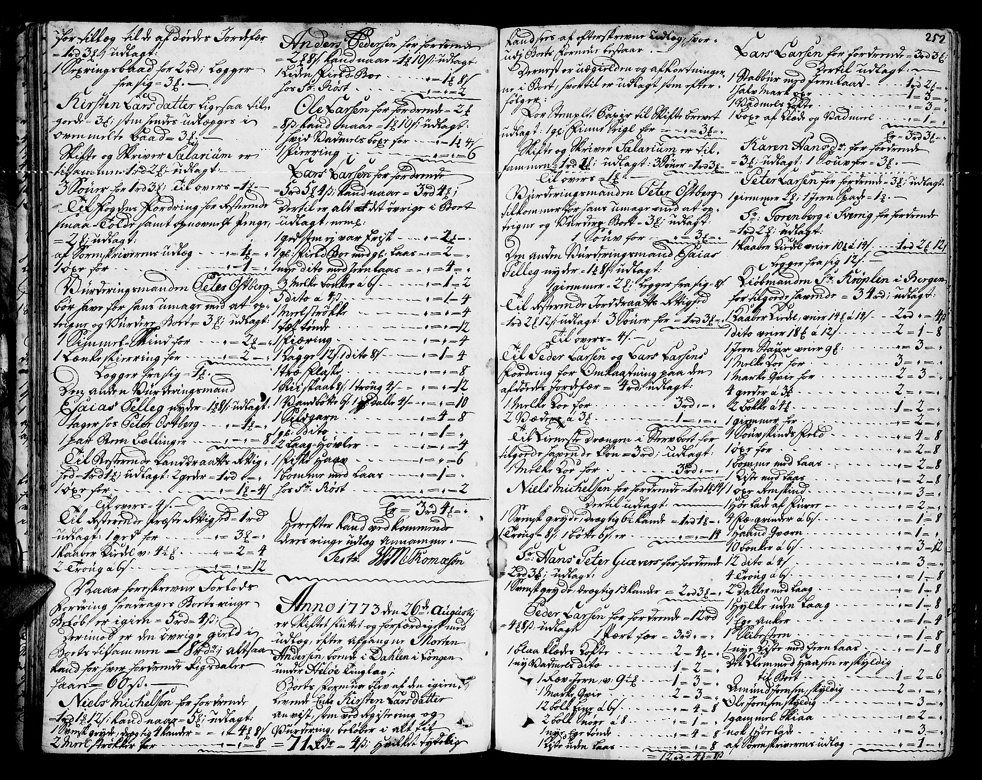 Senja og Tromsø sorenskriveri , AV/SATØ-SATØ-31/H/Hb/L0139: Skifteutlodningsprotokoller, 1752-1778, p. 251b-252a