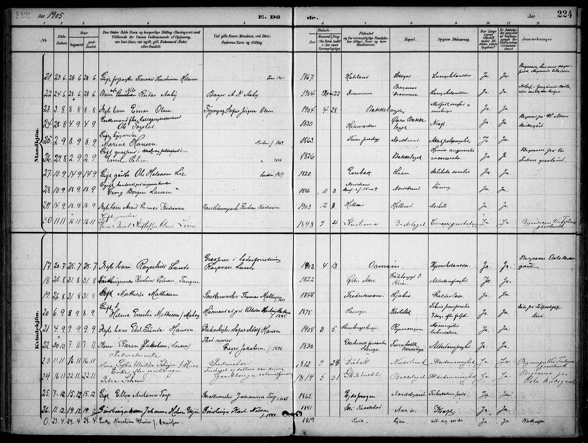 Nordstrand prestekontor Kirkebøker, AV/SAO-A-10362a/F/Fa/L0001: Parish register (official) no. 1, 1900-1914, p. 224