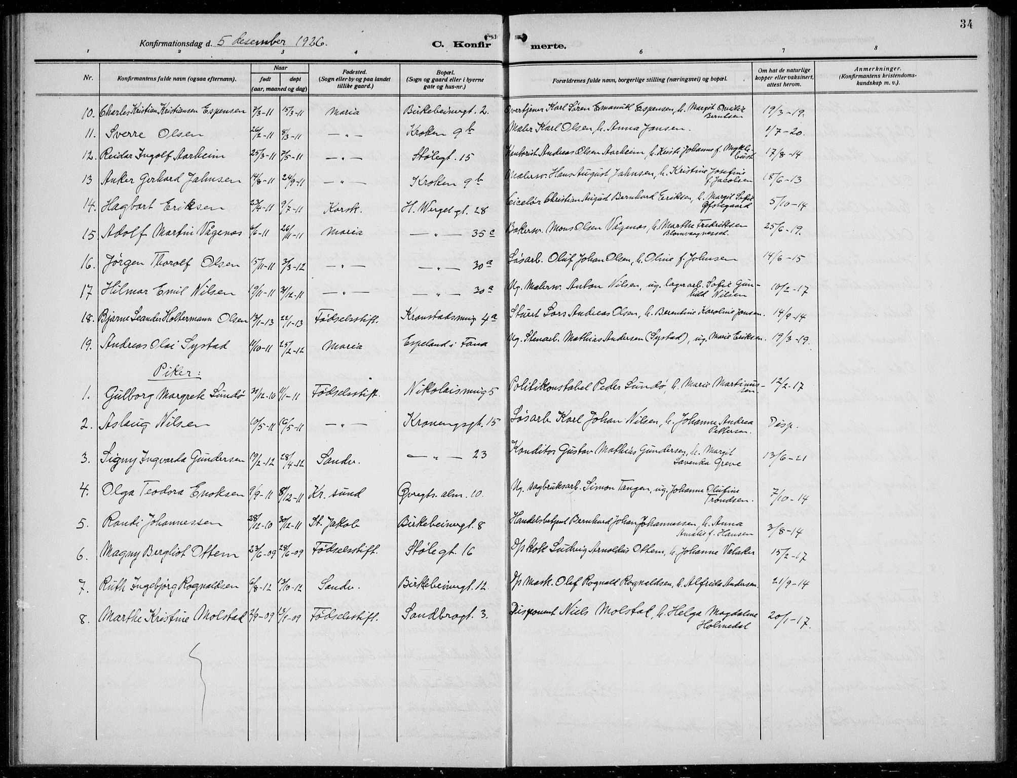 Mariakirken Sokneprestembete, AV/SAB-A-76901/H/Hab/L0010: Parish register (copy) no. A 10, 1920-1937, p. 34