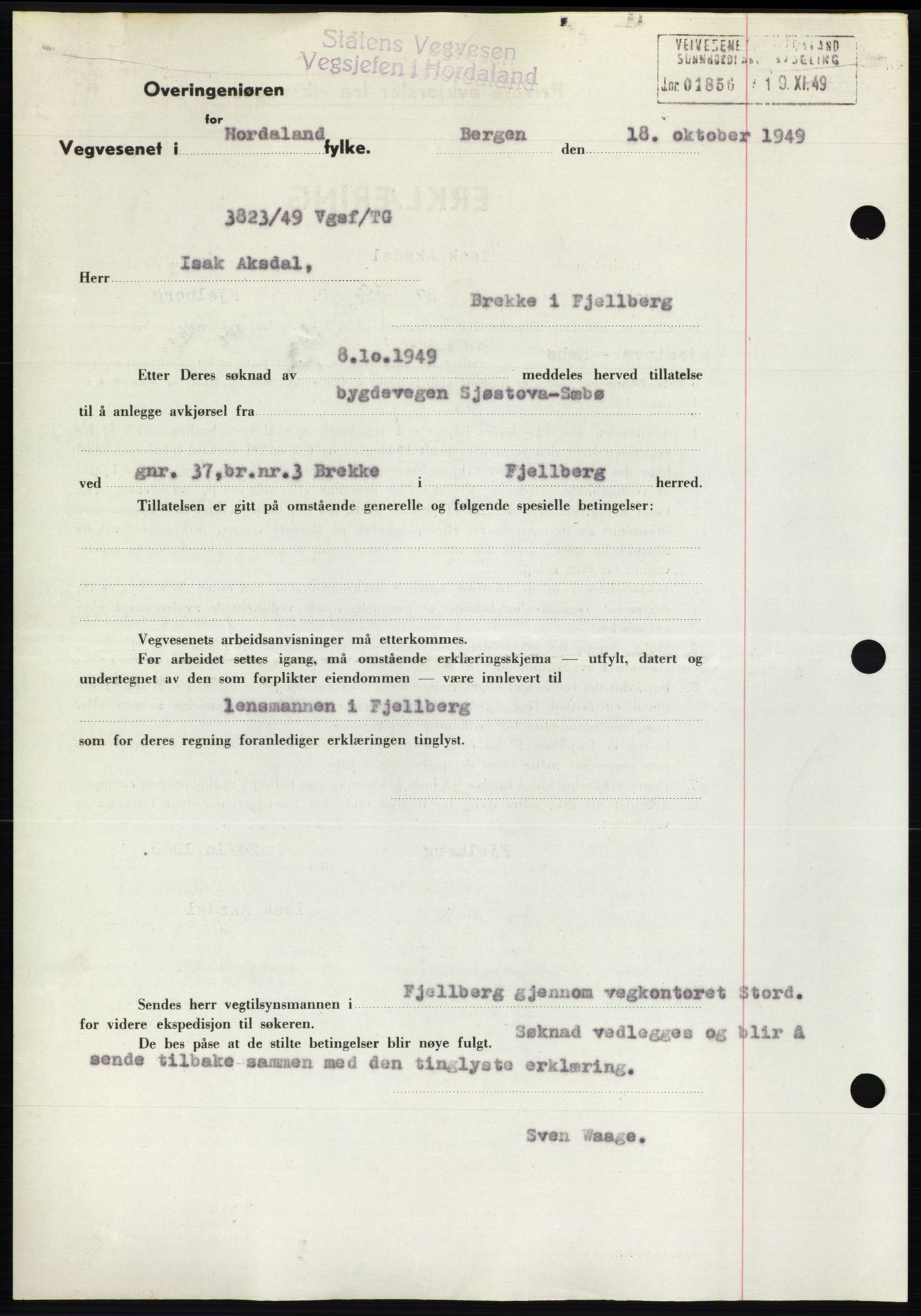 Sunnhordland sorenskrivar, AV/SAB-A-2401: Mortgage book no. B75-79, 1948-1950, Diary no: : 2844/1949