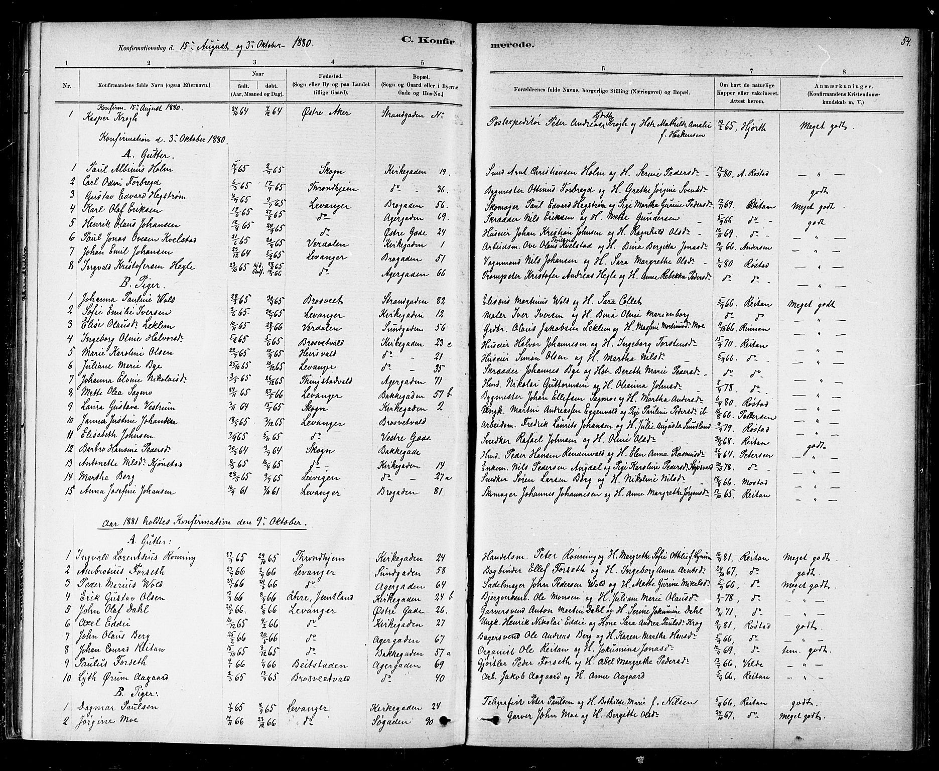 Ministerialprotokoller, klokkerbøker og fødselsregistre - Nord-Trøndelag, SAT/A-1458/720/L0192: Parish register (copy) no. 720C01, 1880-1917, p. 54