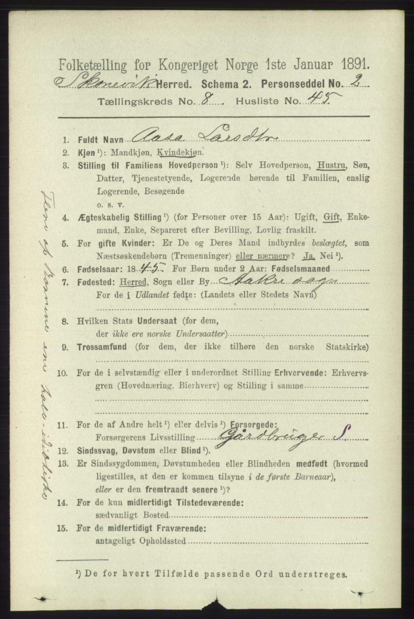 RA, 1891 census for 1212 Skånevik, 1891, p. 2461