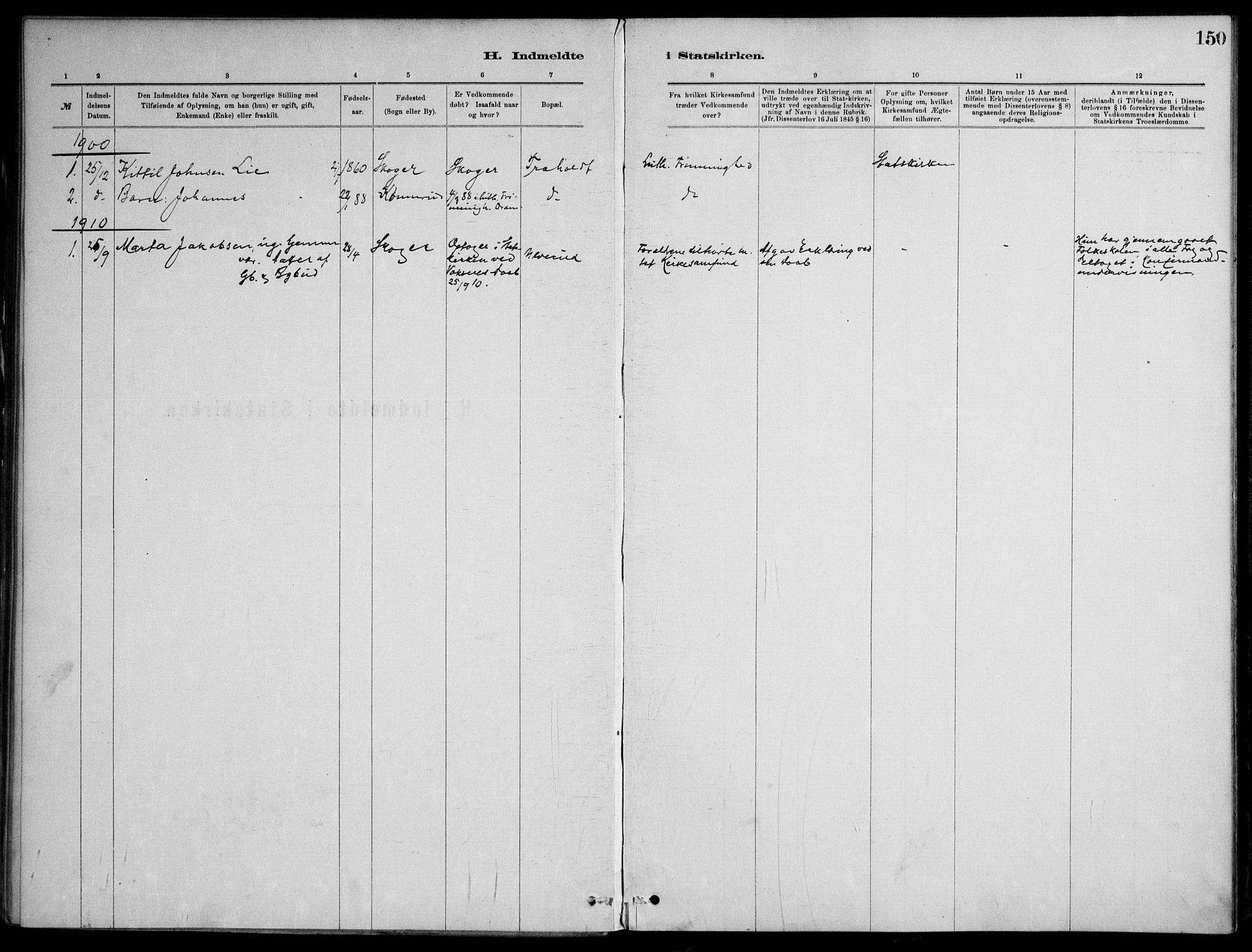 Skoger kirkebøker, SAKO/A-59/F/Fb/L0001: Parish register (official) no. II 1, 1885-1913, p. 150