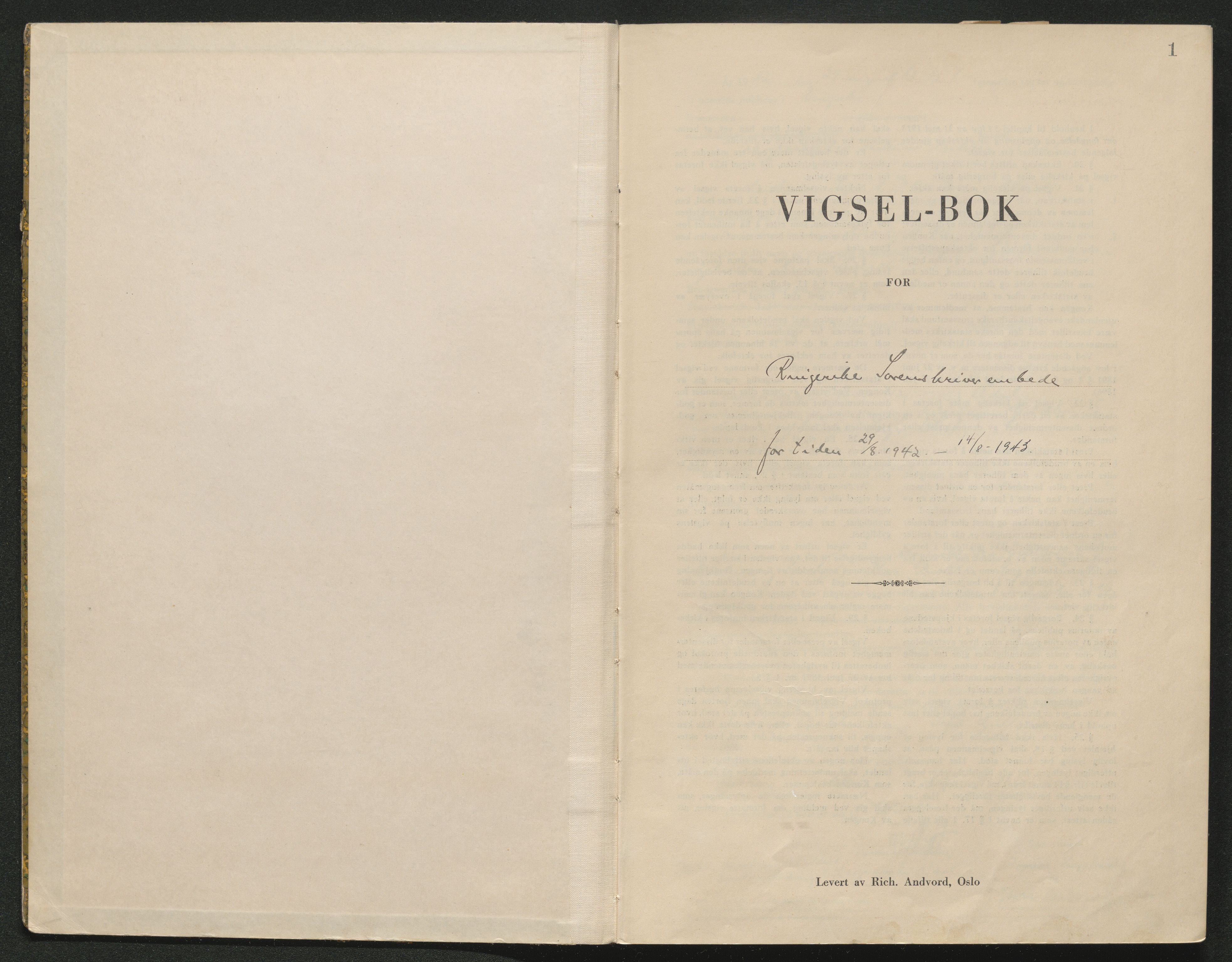 Ringerike sorenskriveri, AV/SAKO-A-105/L/Lc/L0002: Vigselsbok, 1942-1943, p. 1